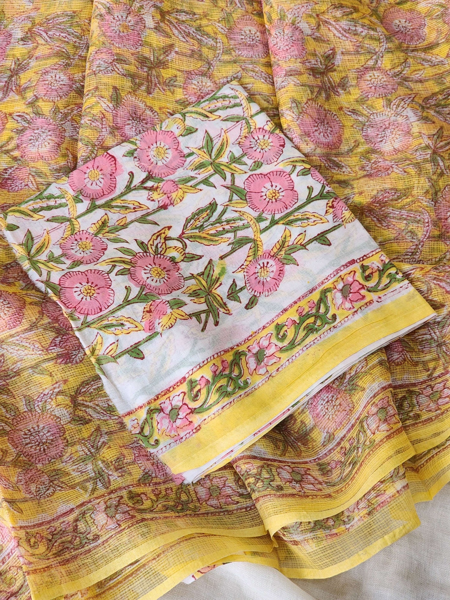 Yellow handblock kota saree