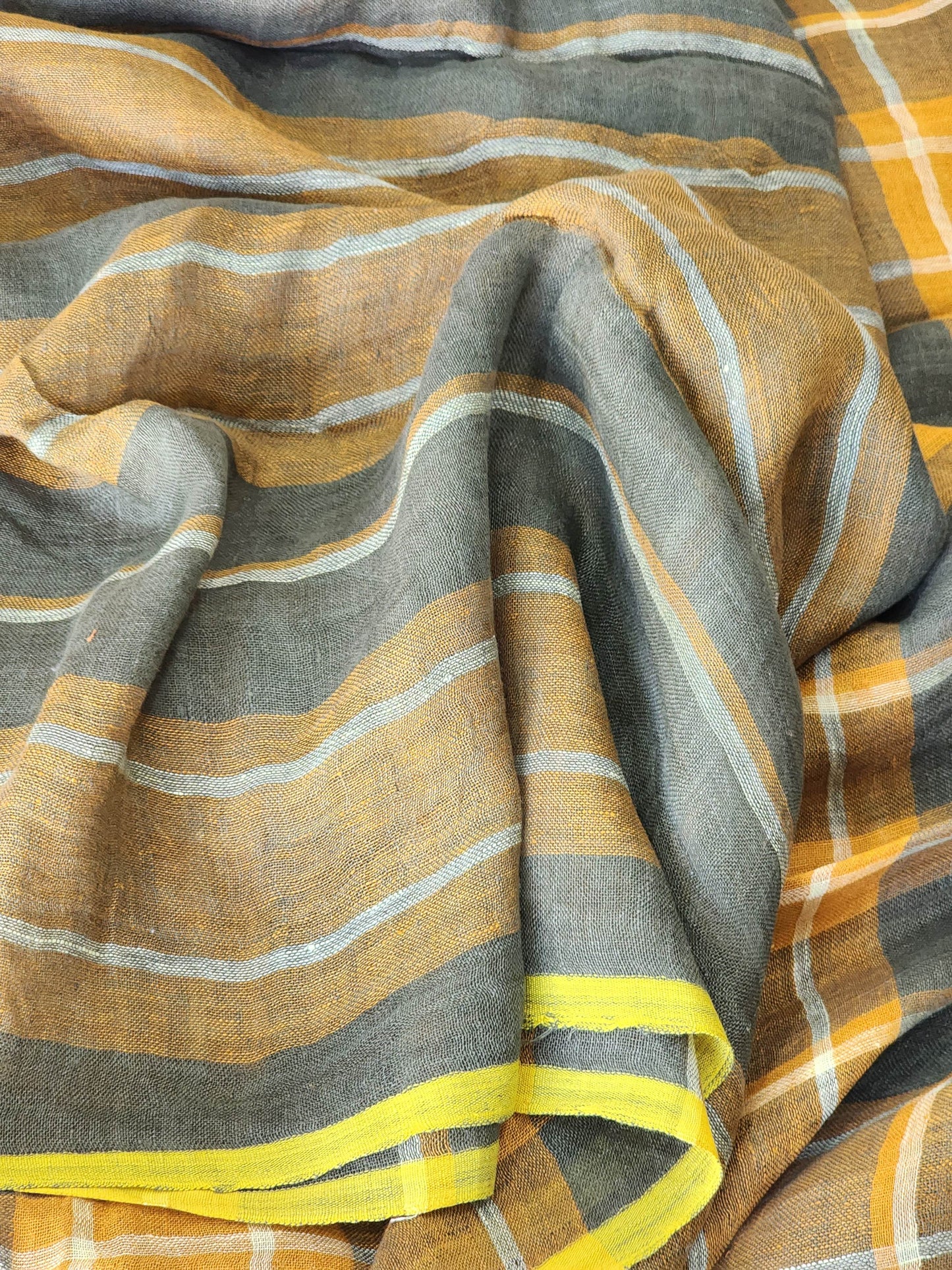Mustard & Grey Linen Saree