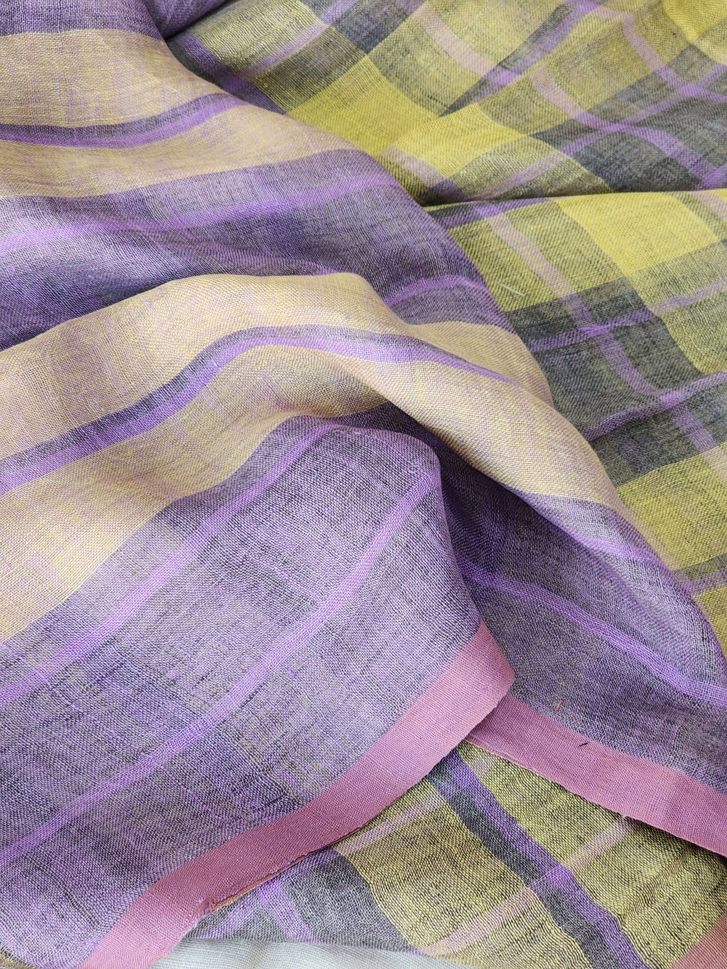 Yellow & Mauve Linen Saree