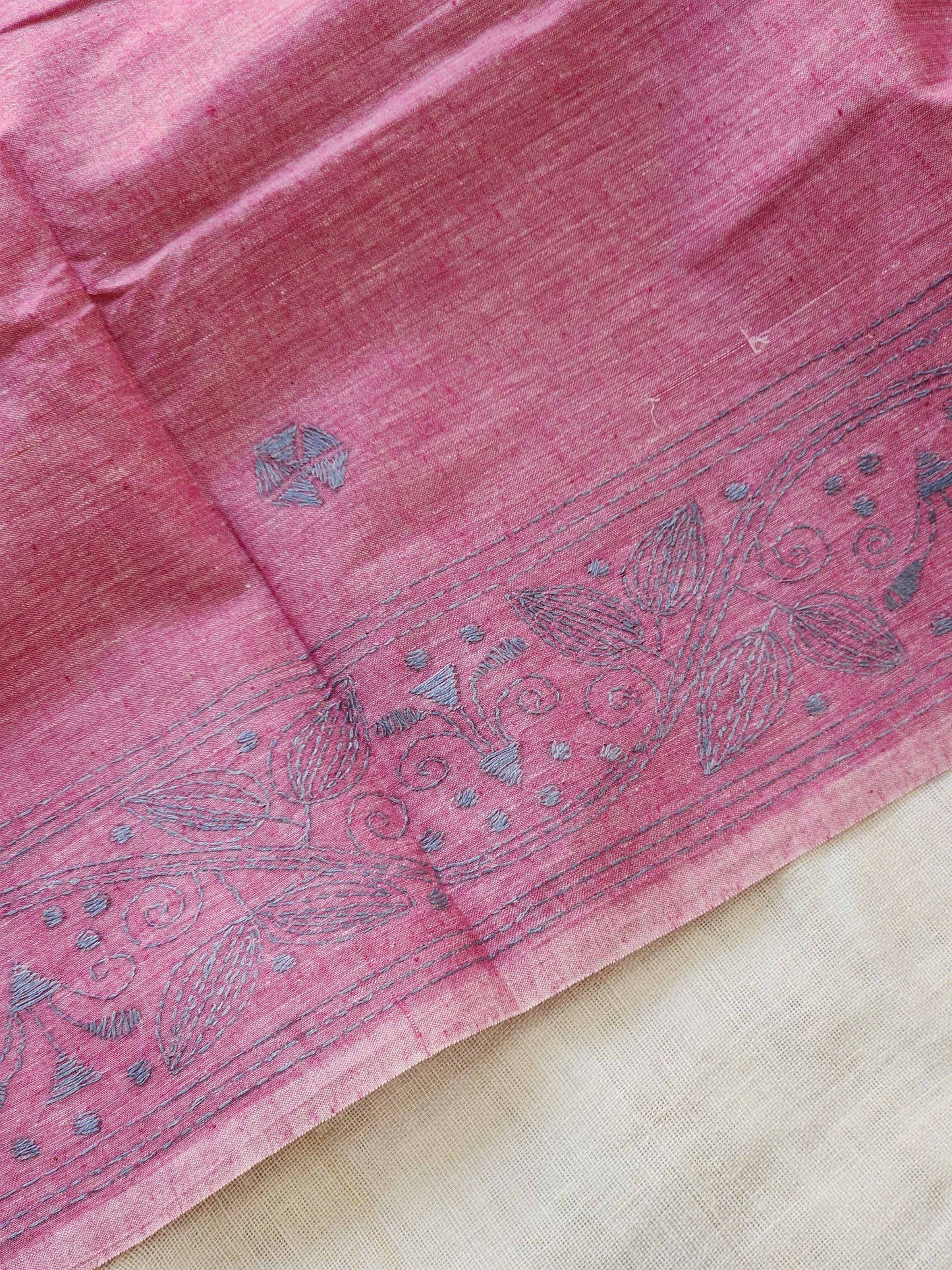 Pink Kantha Cotton Saree