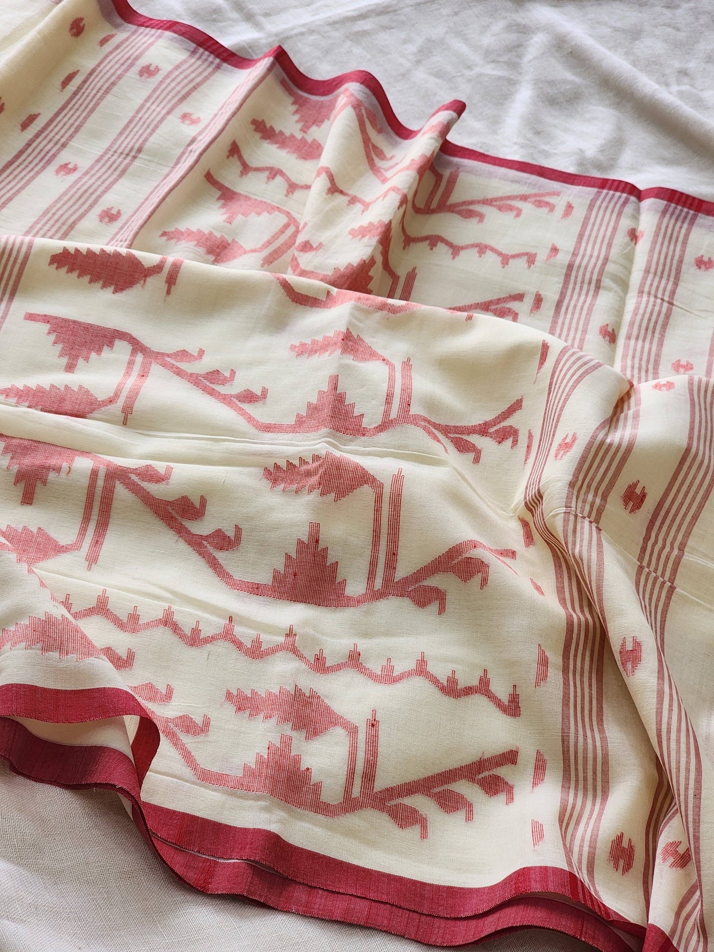 Cream Jamdani Cotton Saree