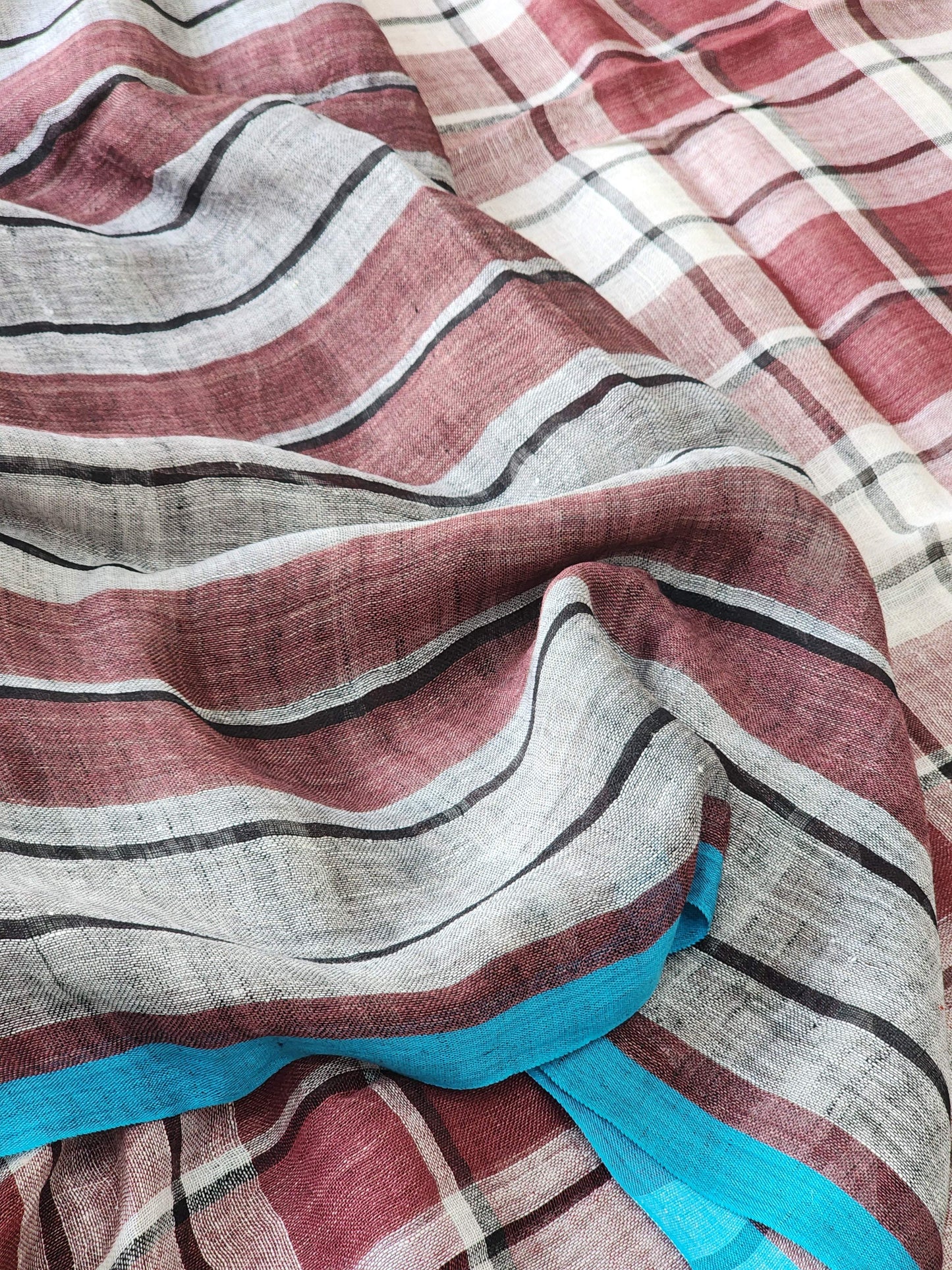 White & Brown Linen Saree