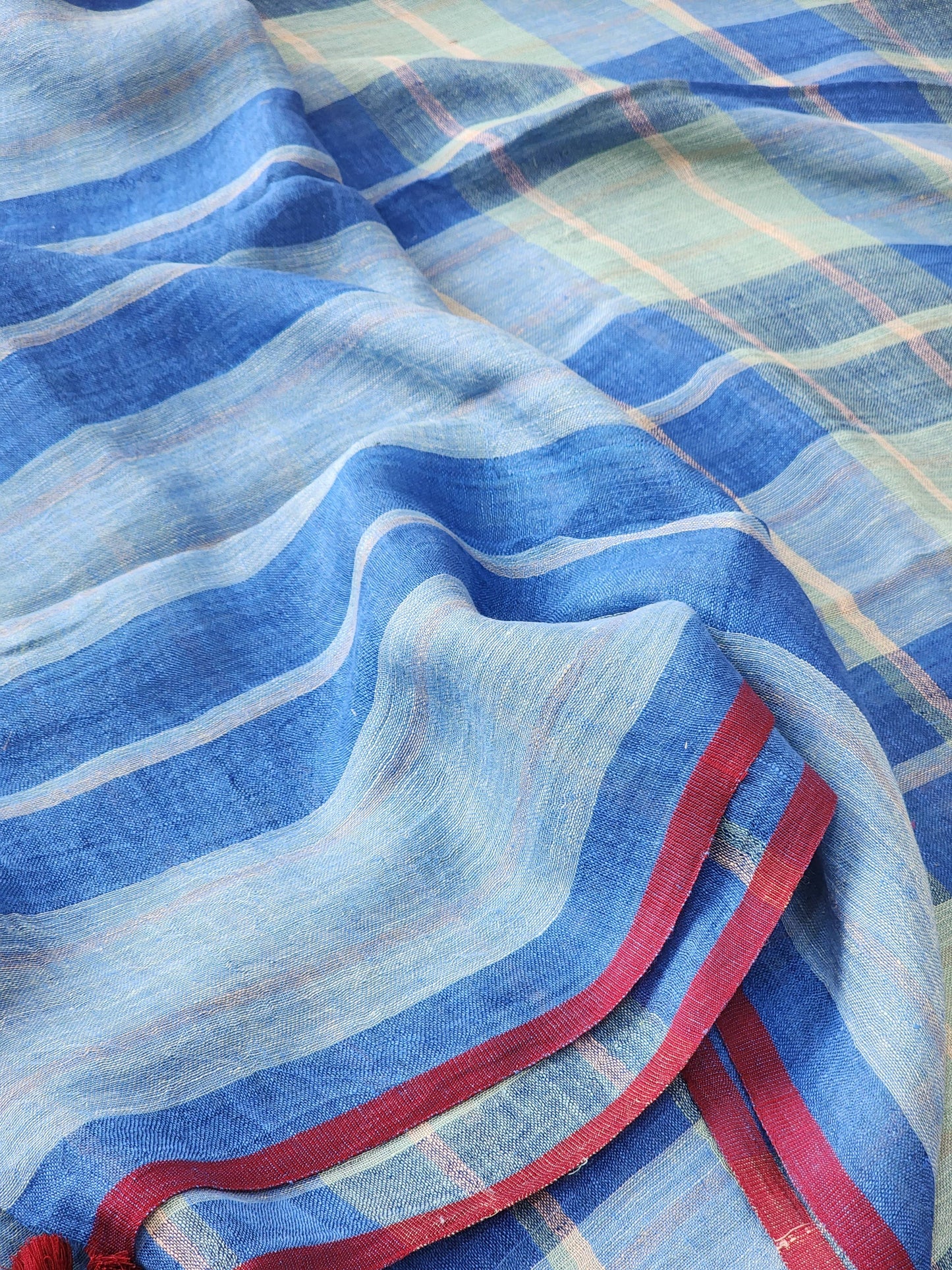 Blue & Green Linen Saree