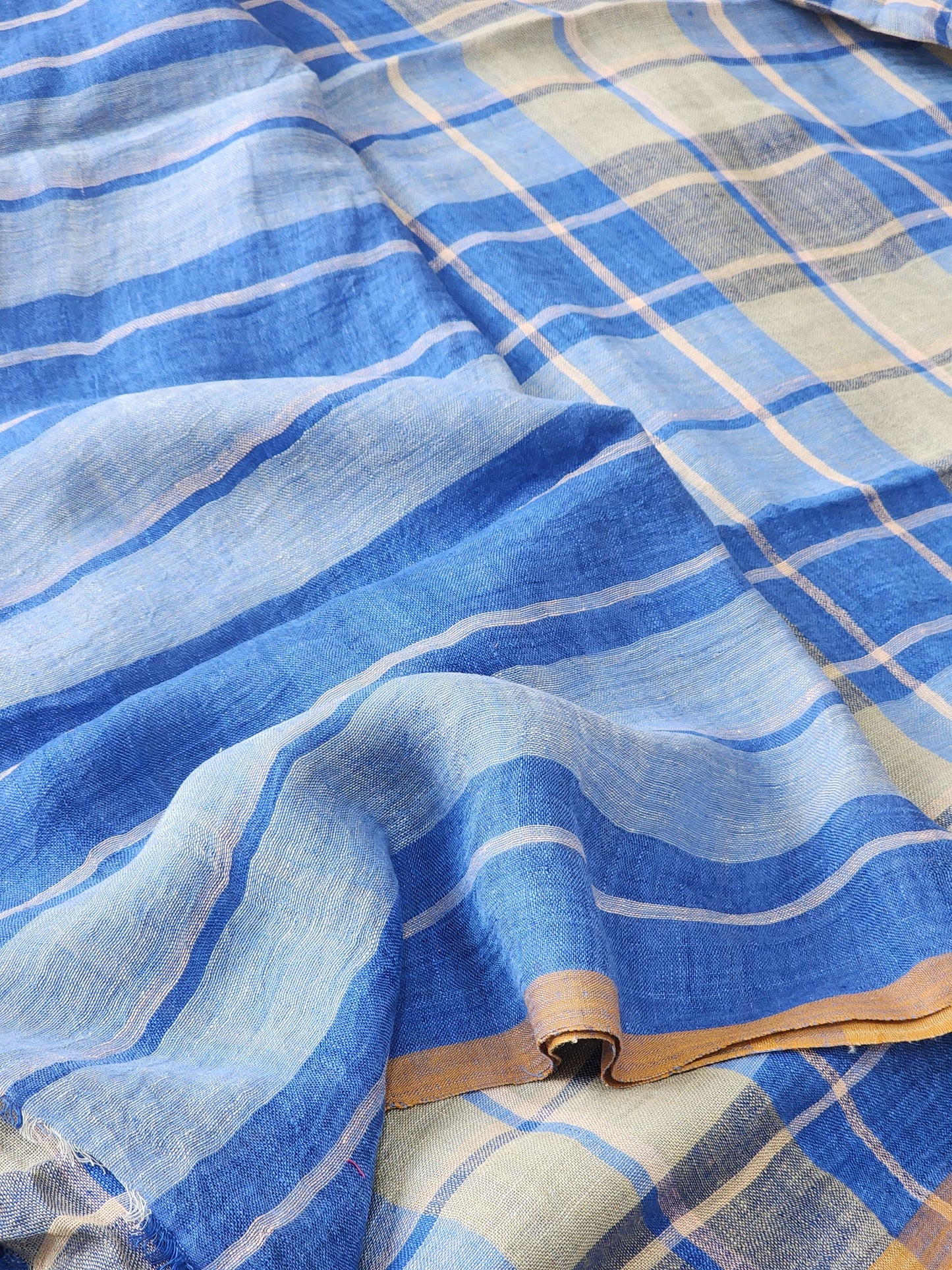 Blue & Grey Linen Saree