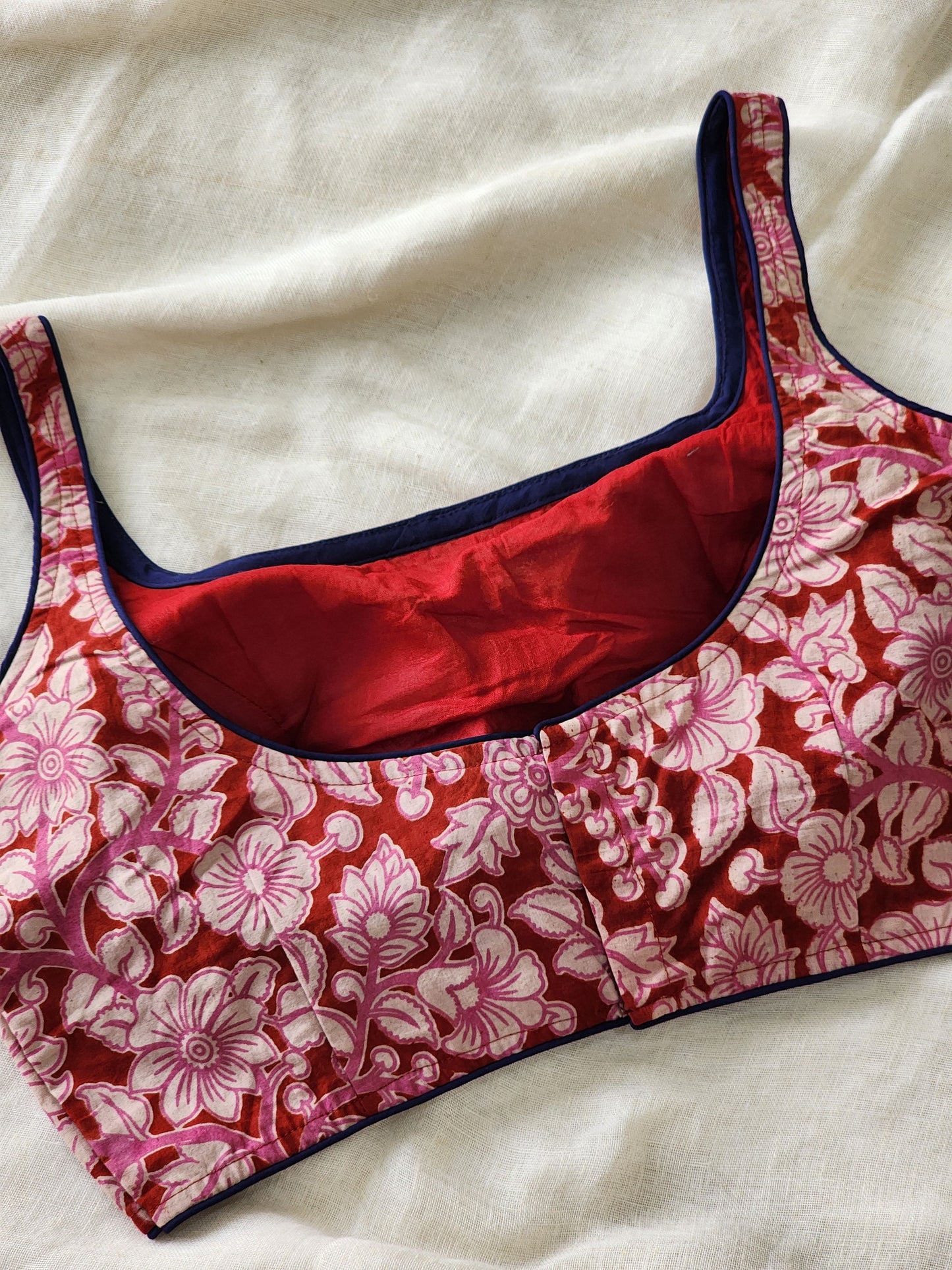 Red kalamakari cotton blouse