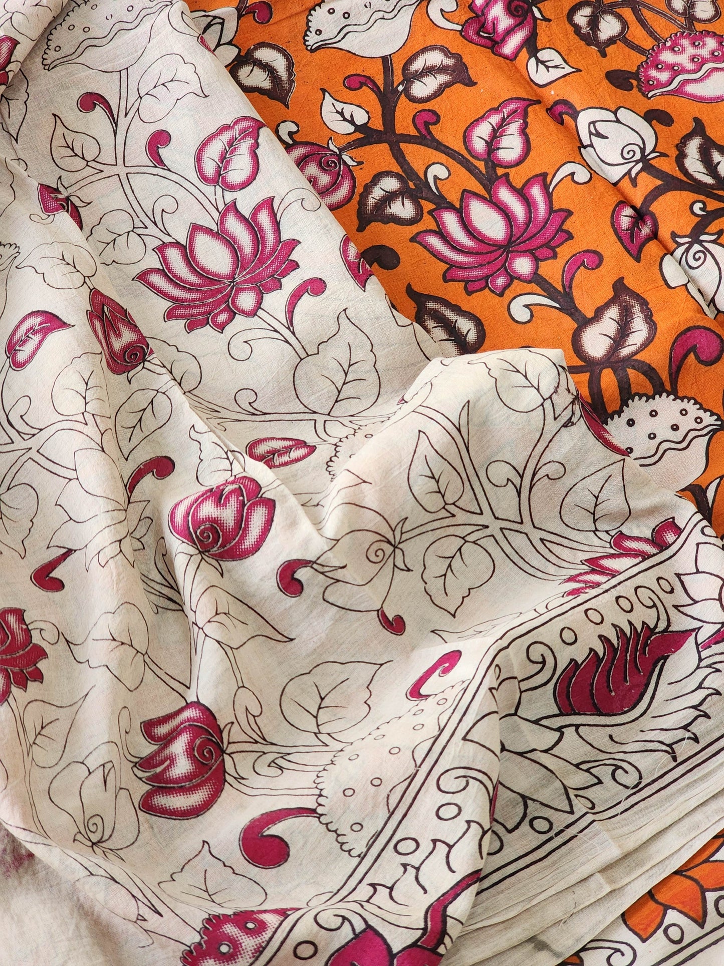 Orange Kalamkari Cotton Saree