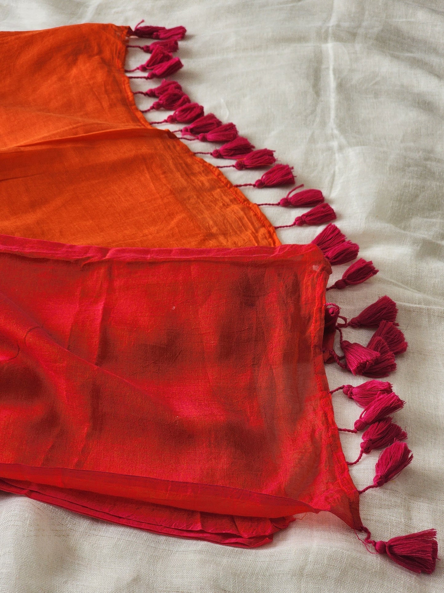 Orange & Red mulmul cotton saree