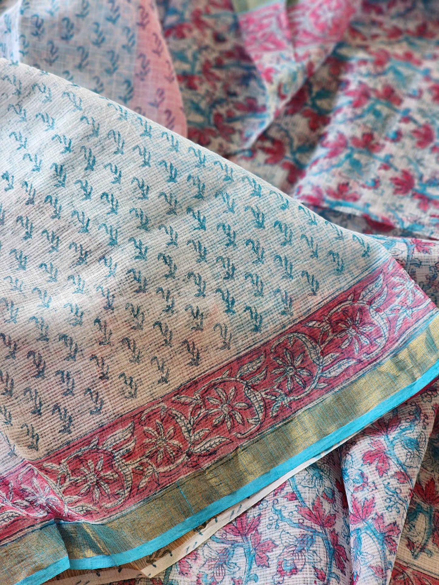 Blue handblock kota saree