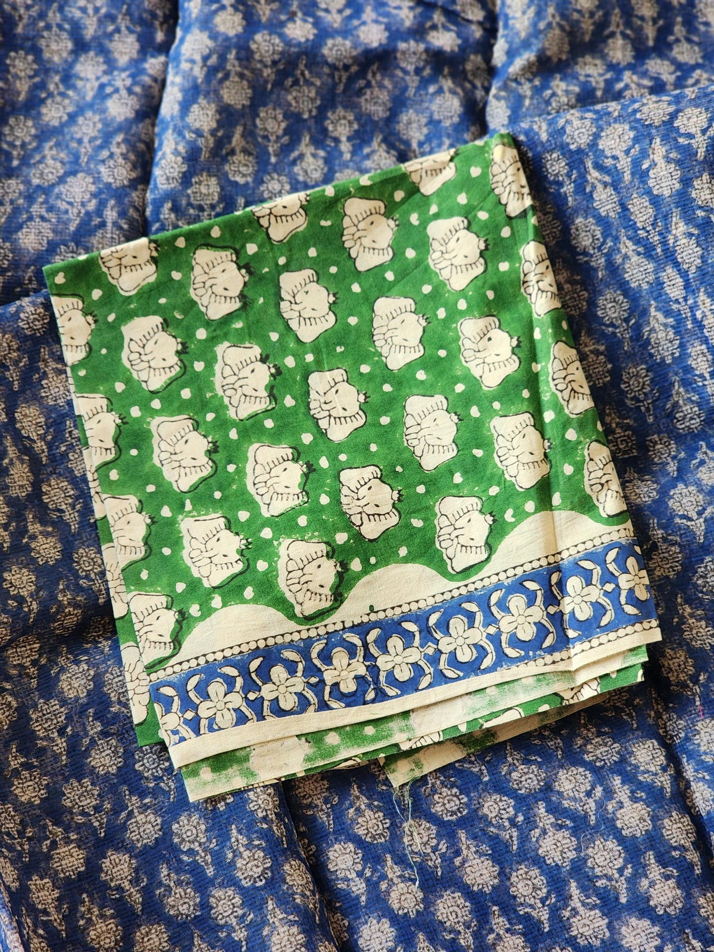 Blue handblock kota saree