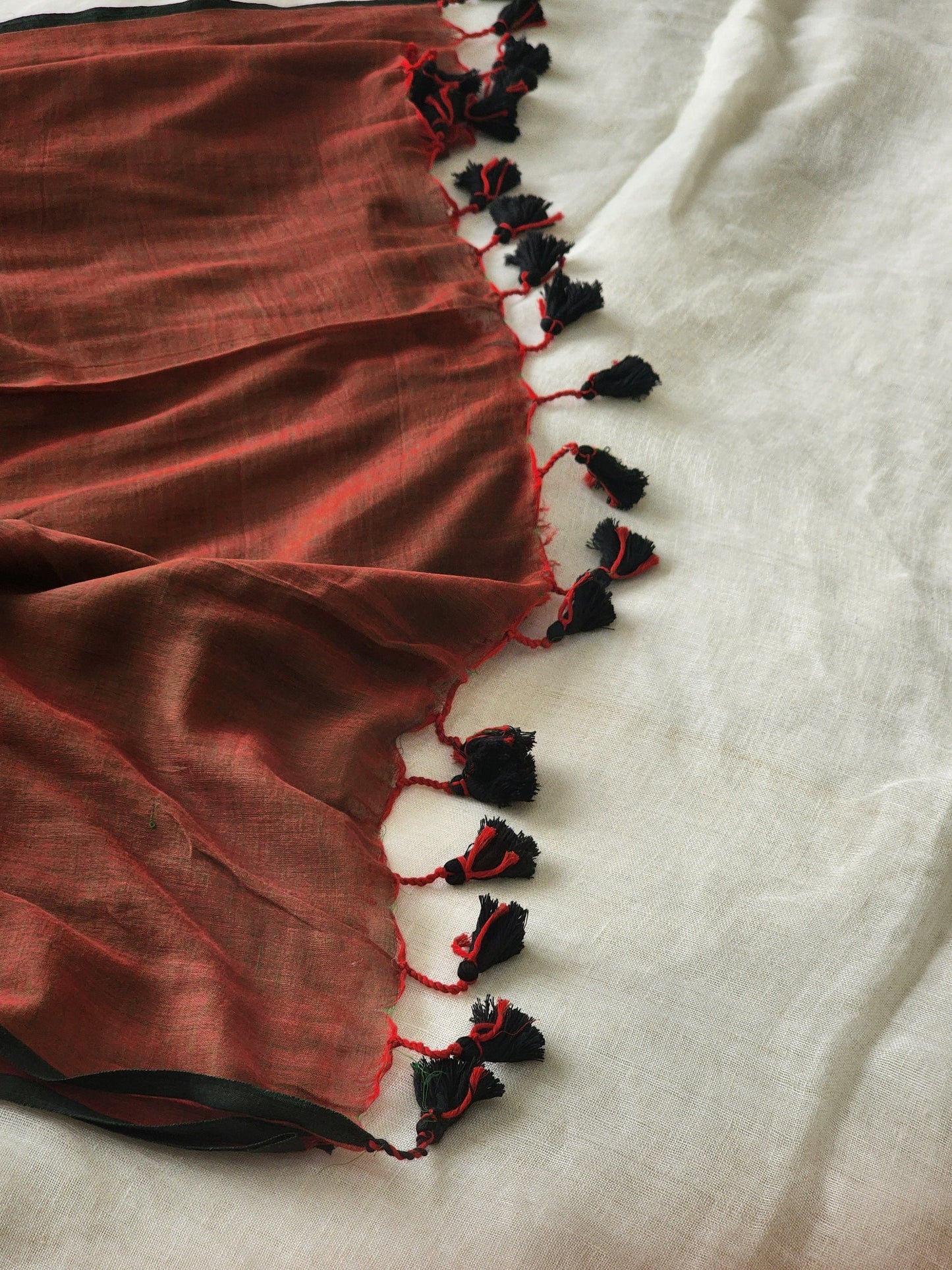 Rust brown mulmul cotton saree