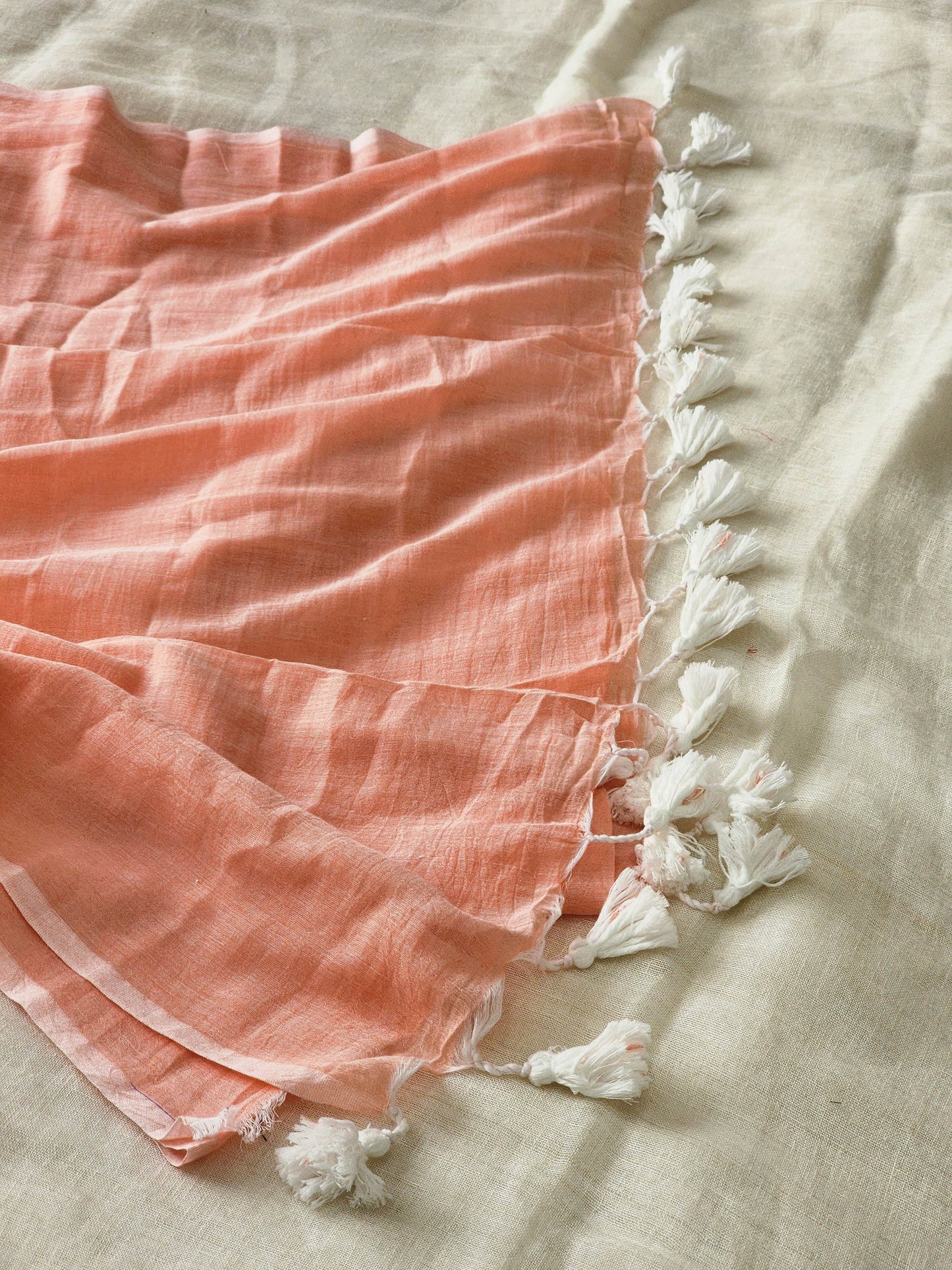 Peach mulmul cotton saree