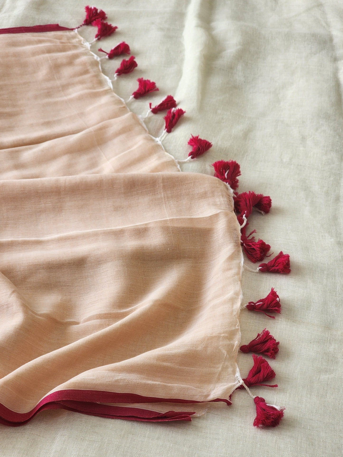 Peach mulmul cotton saree