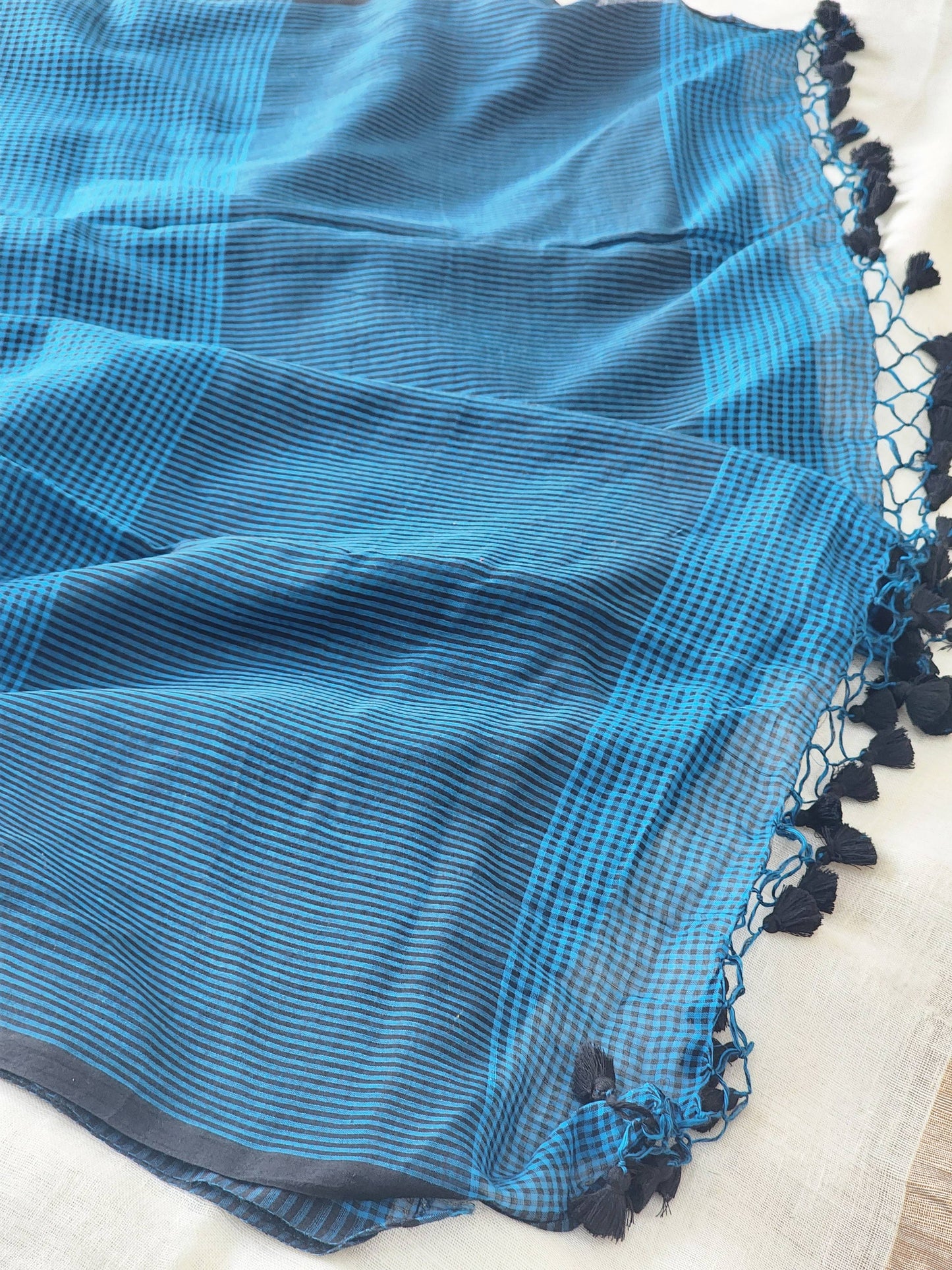 Turquoise blue Cotton Handloom Saree