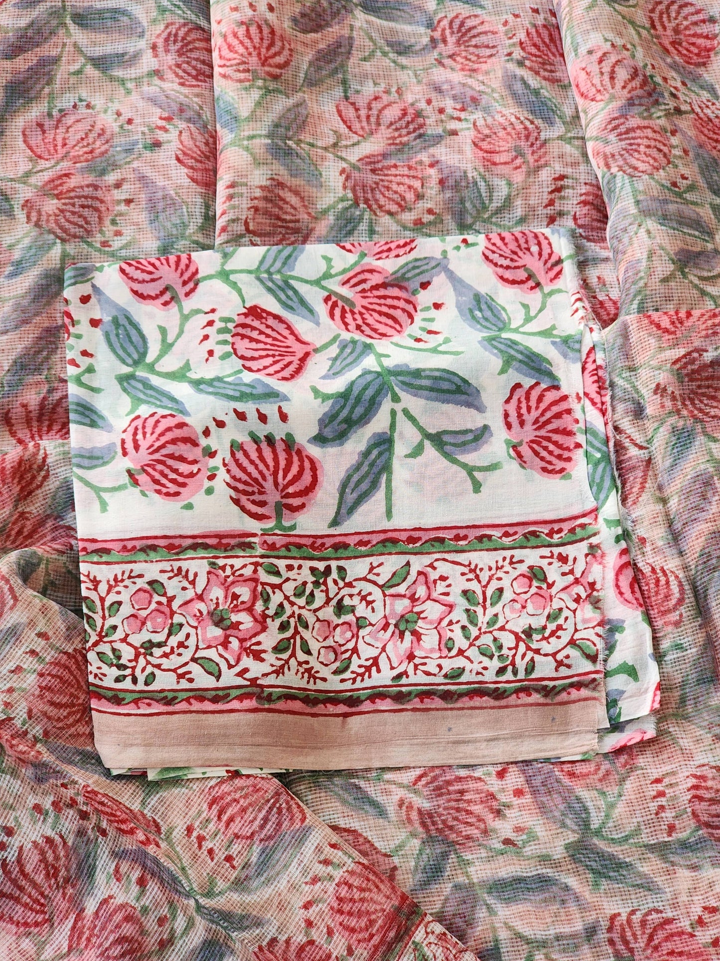 Pink handblock kota saree