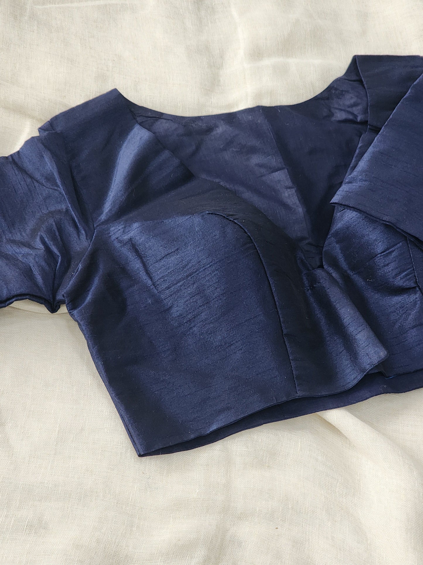 Navy blue raw silk blouse
