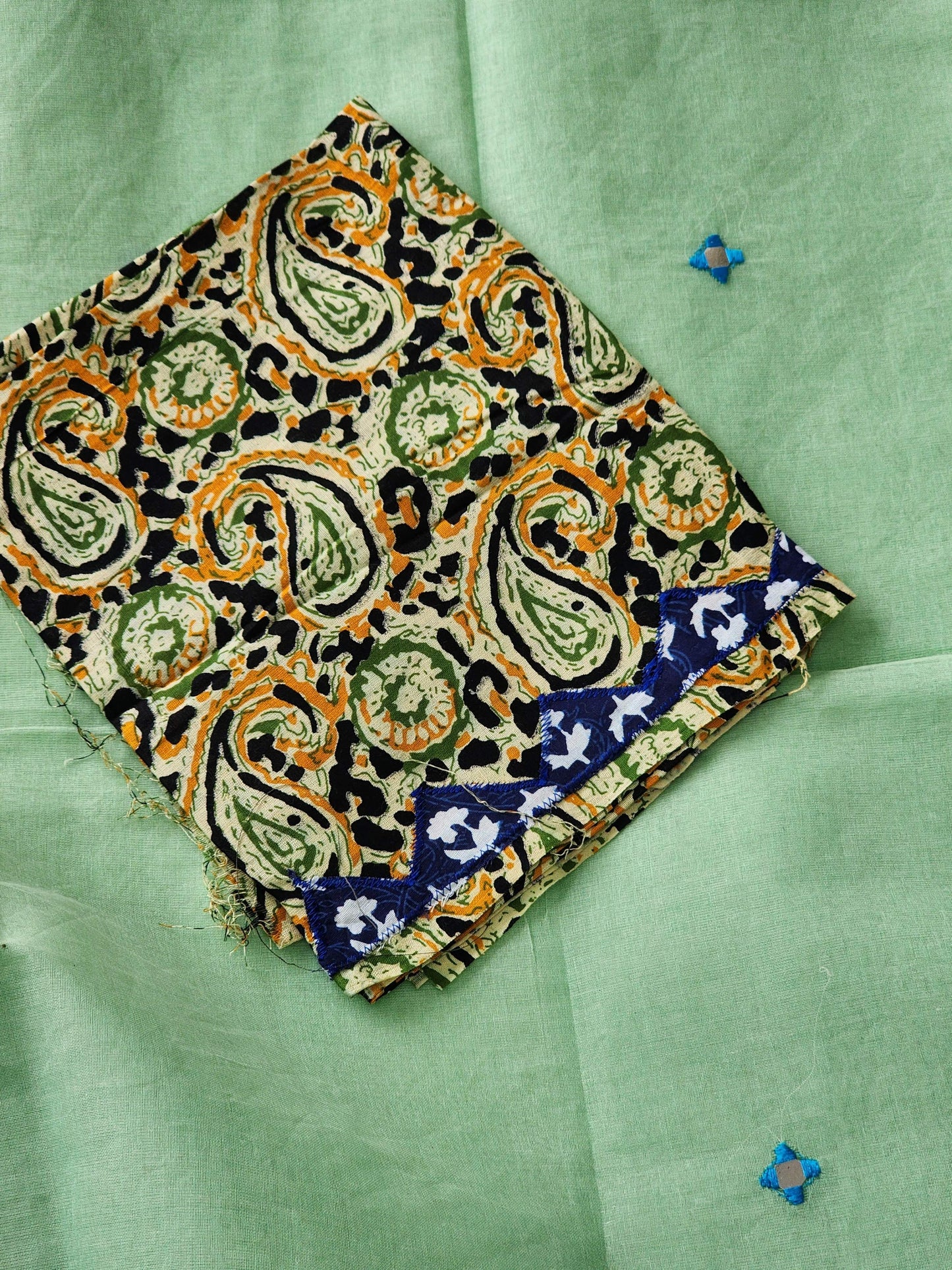 Mint Green Cotton Applique Saree
