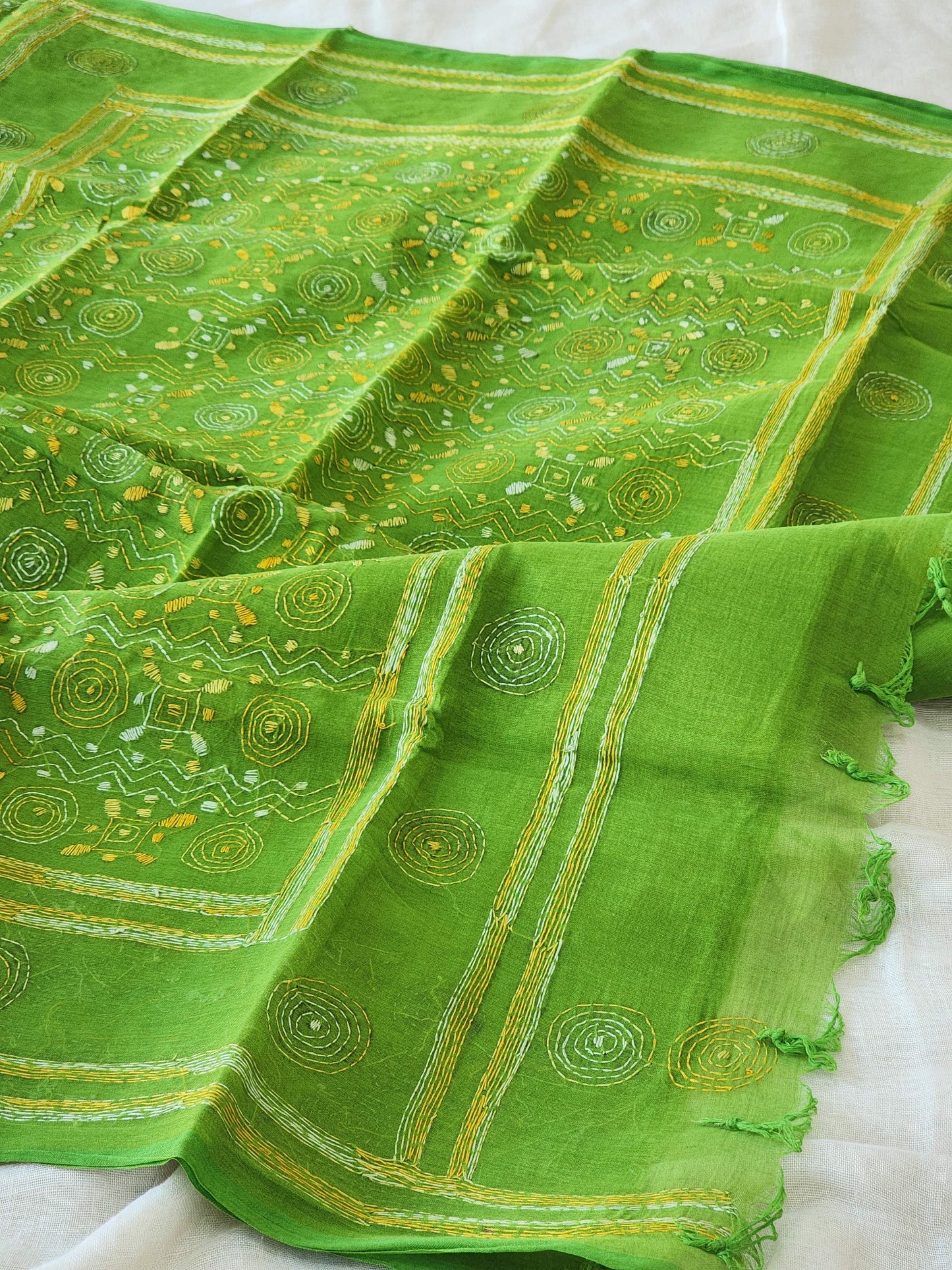 Green Kantha Cotton Saree