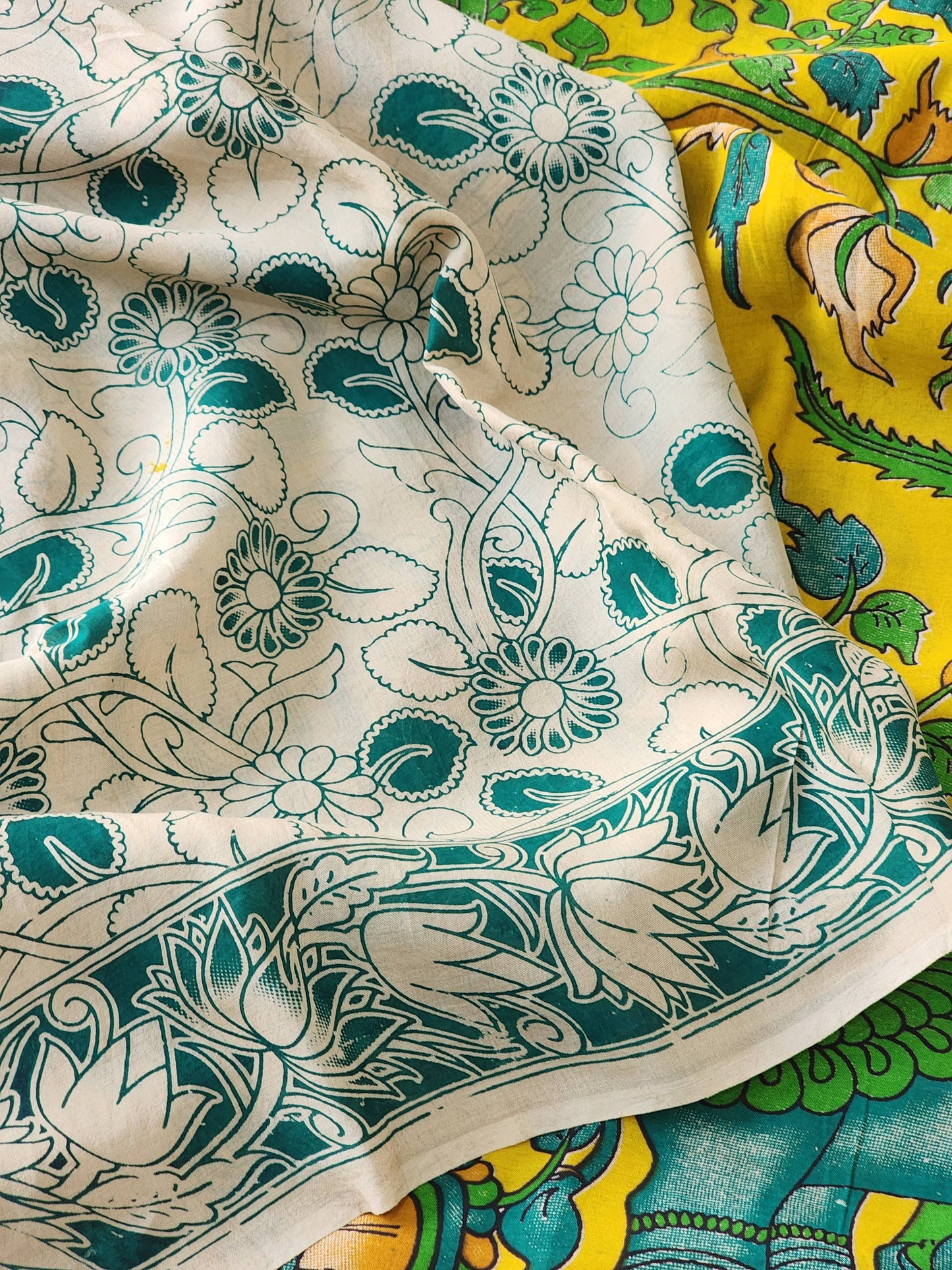 Yellow Kalamkari Silk Saree