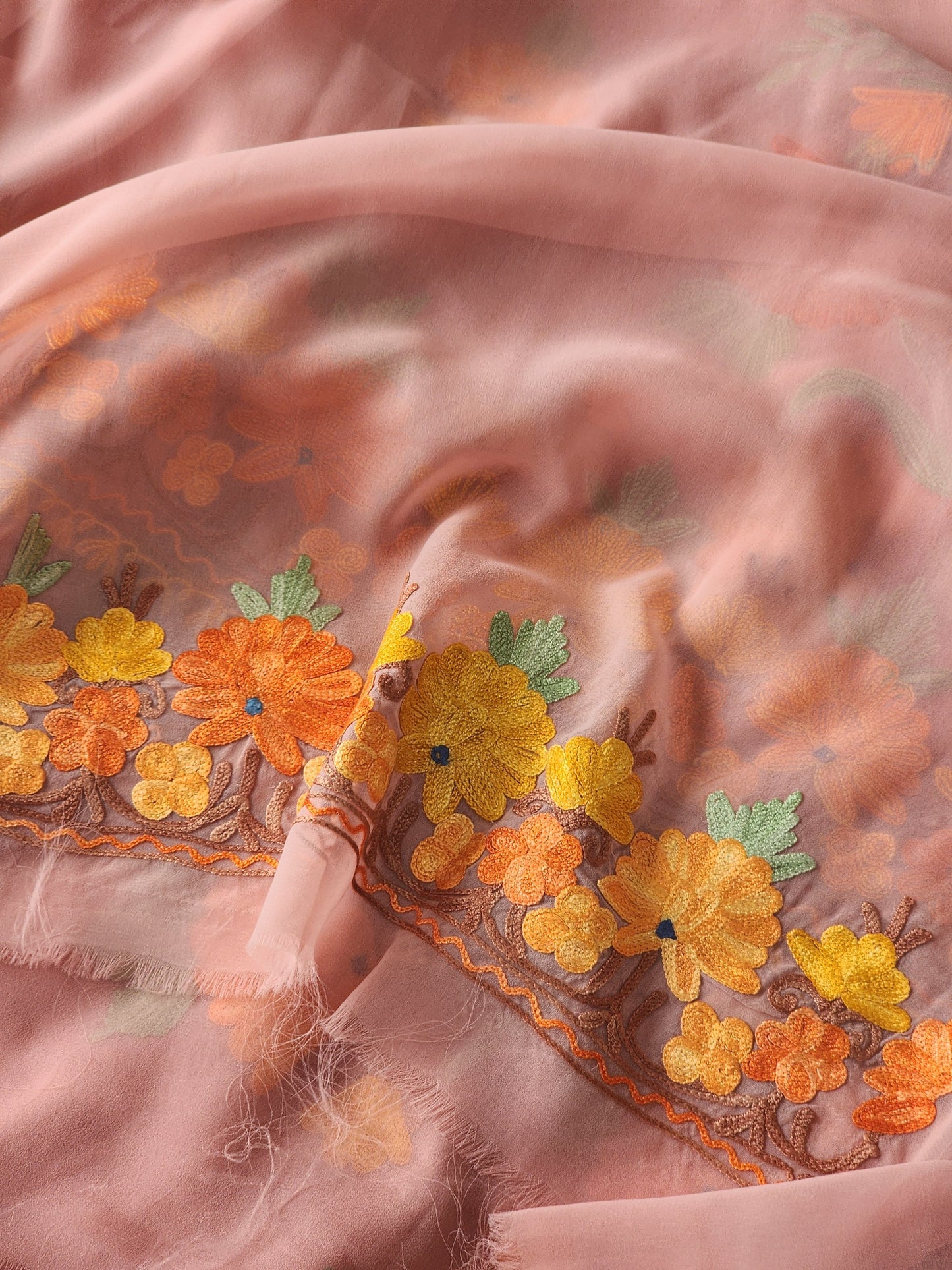 Pink Georgette Kashmiri Woven Saree