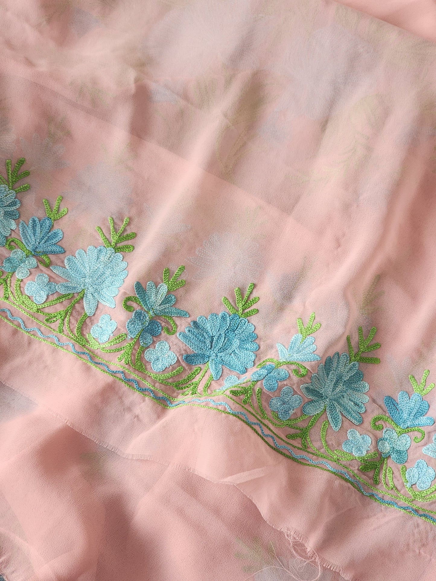 Cherry Blossom Georgette Kashmiri Woven Saree