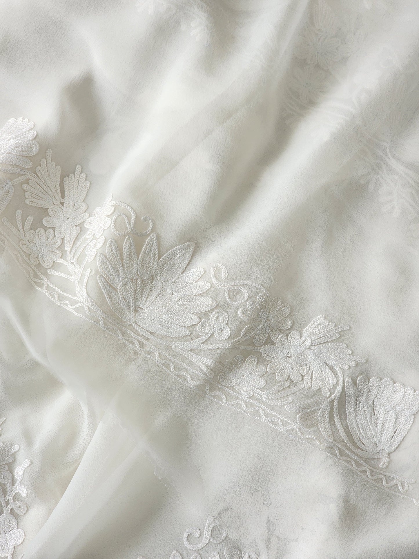 White Georgette Kashmiri Woven Saree