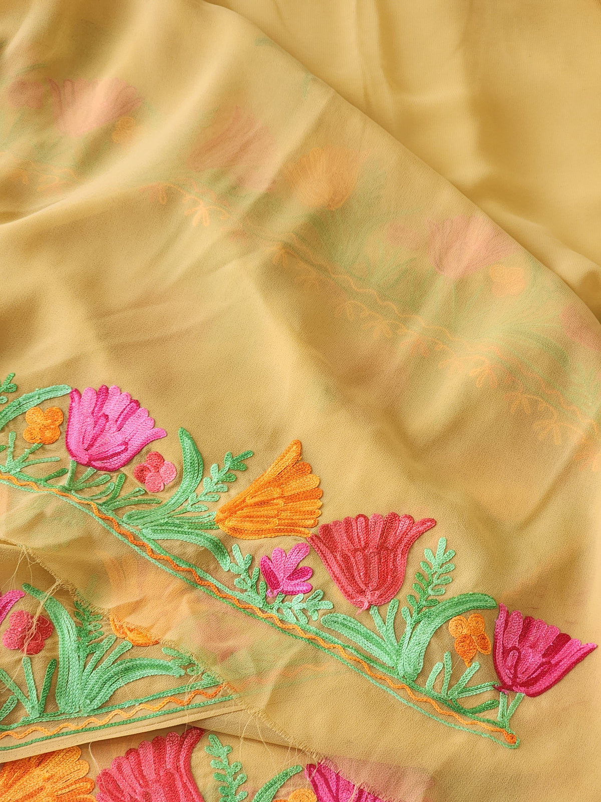 Mustard Georgette Kashmiri Woven Saree