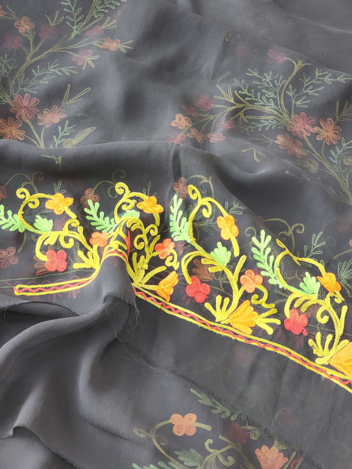 Black Georgette Kashmiri Woven Saree