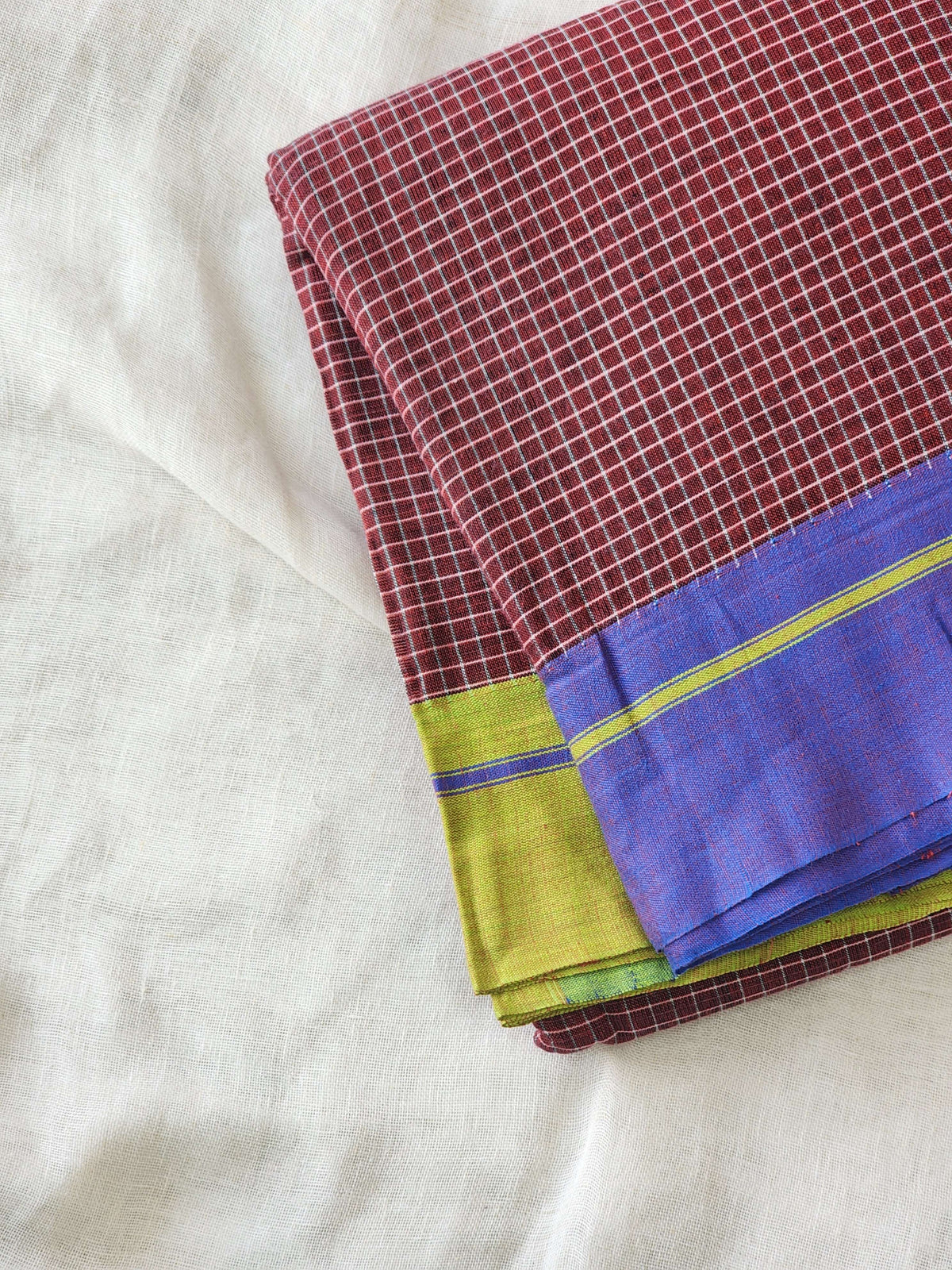 Maroon patteda anchu cotton saree