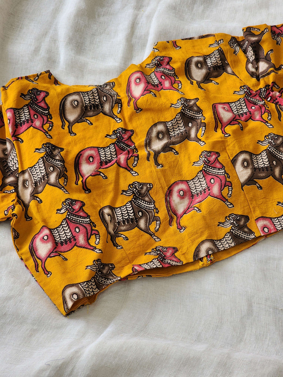 Mustard kalamkari cotton blouse