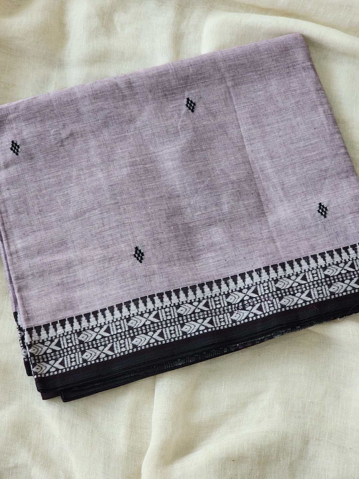 Grey & Black Dhonekhali Cotton Saree