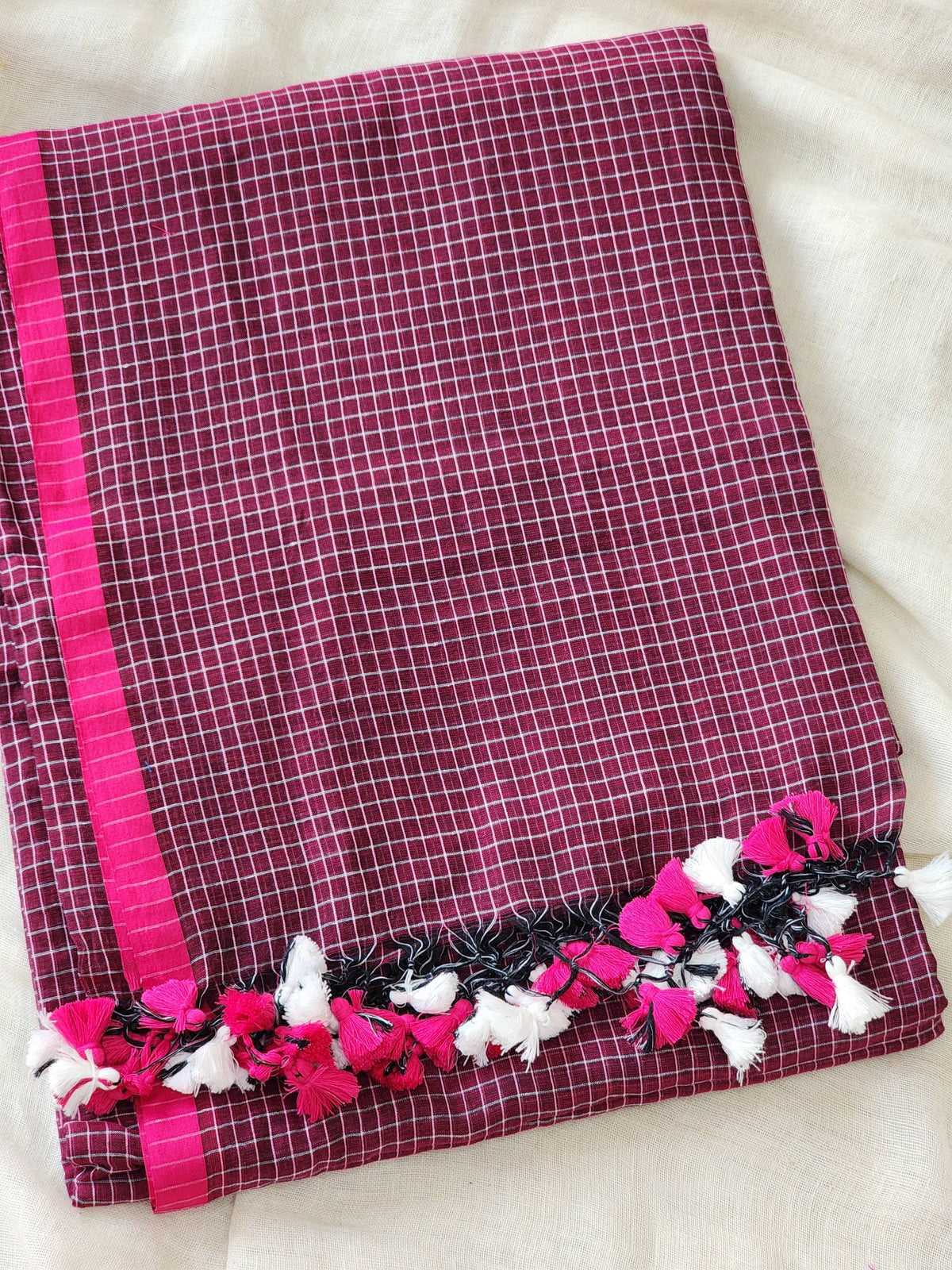 Purple Pink Cotton Handloom Saree