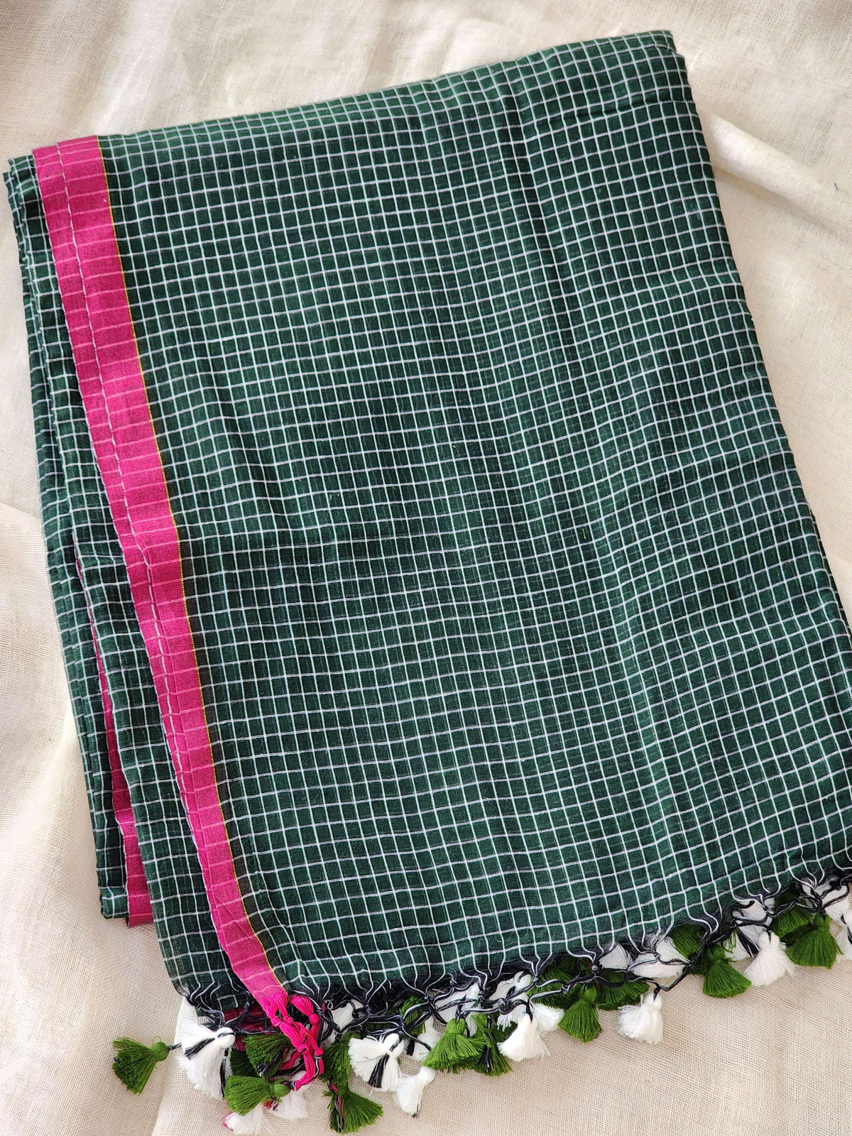 Dark Green Cotton Handloom Saree