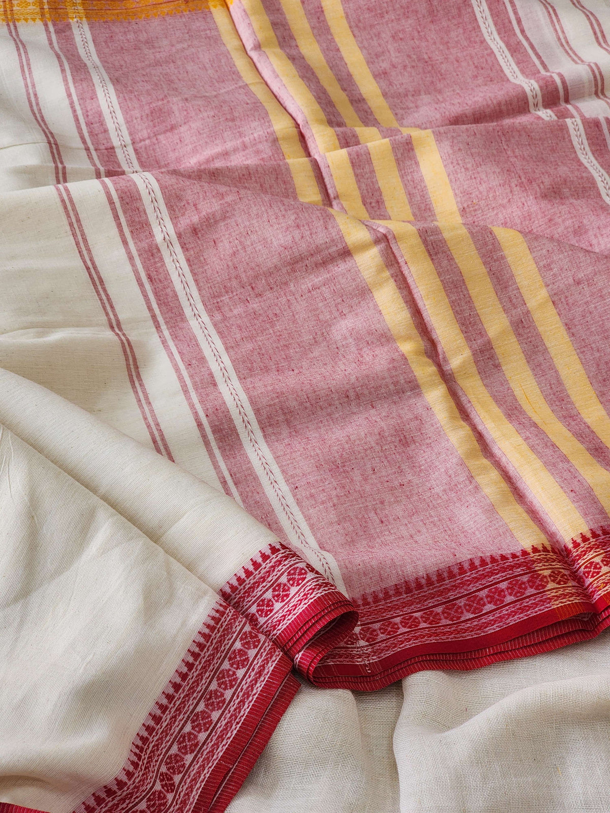 White Dhonekhali Cotton Saree