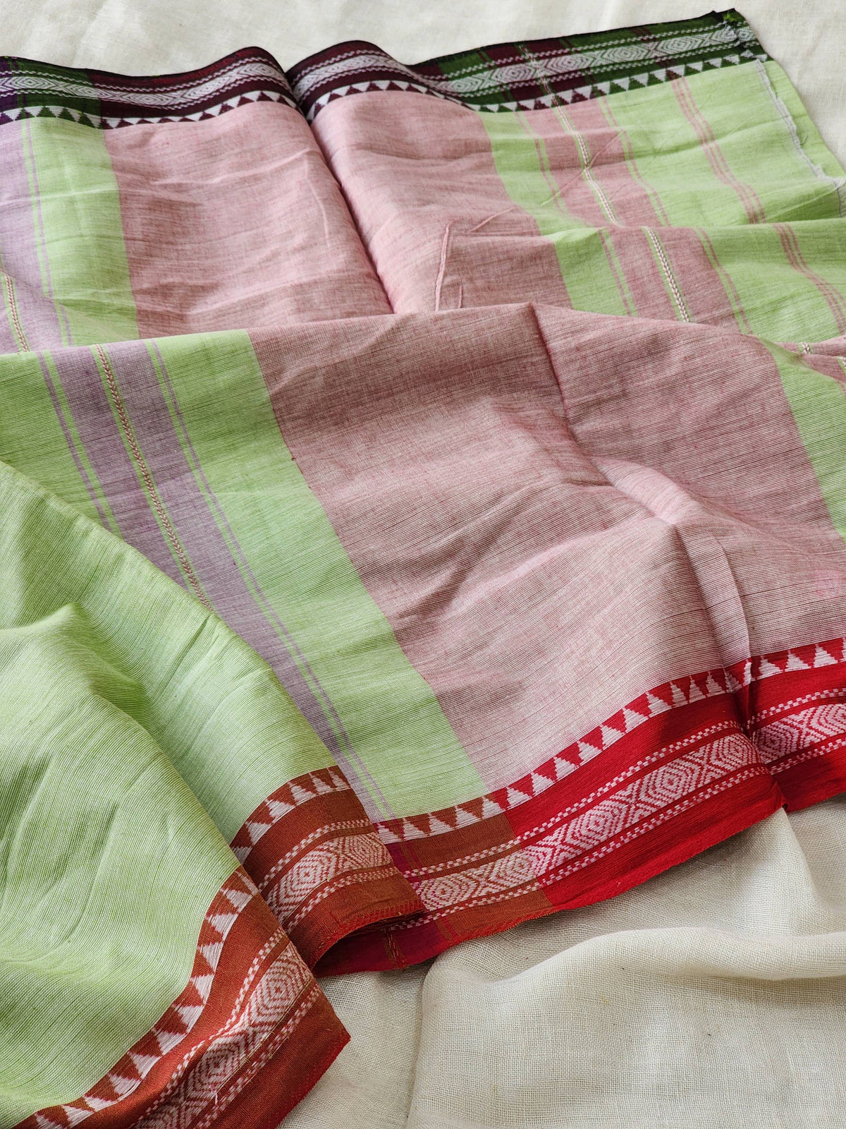 Light Green Dhonekhali Cotton Saree