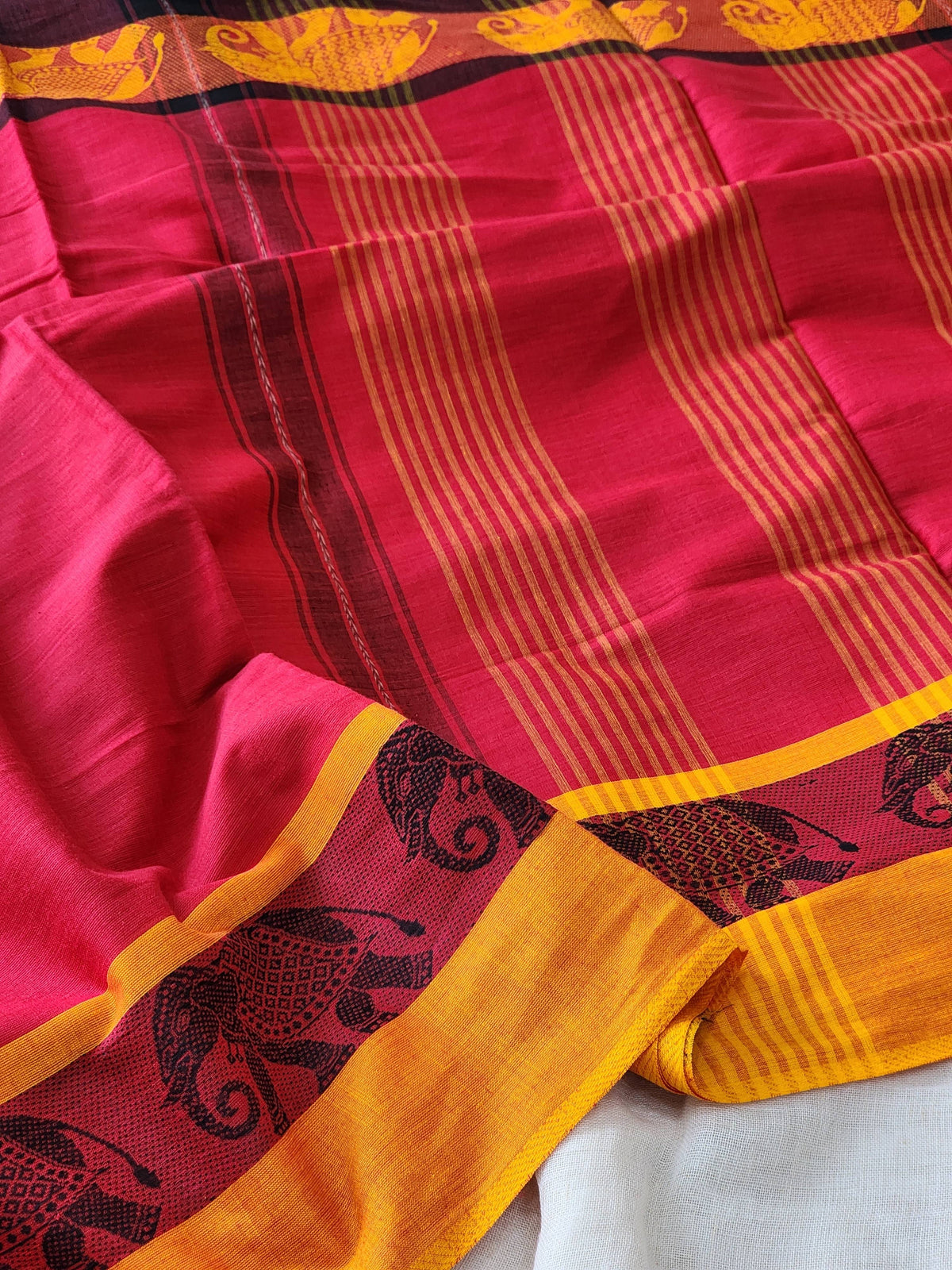 Red Dhonekhali Cotton Saree