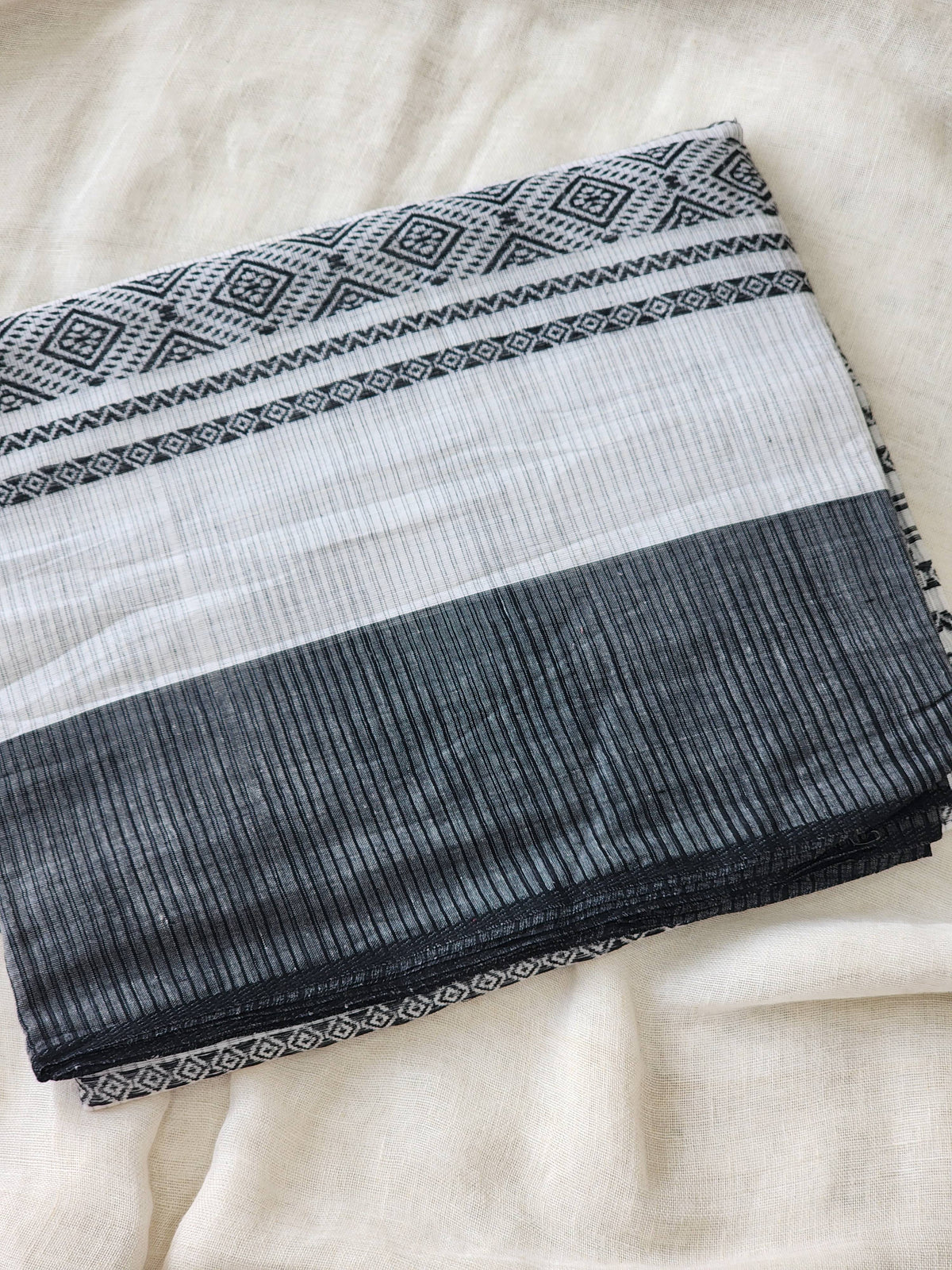 White Dhonekhali Cotton Saree
