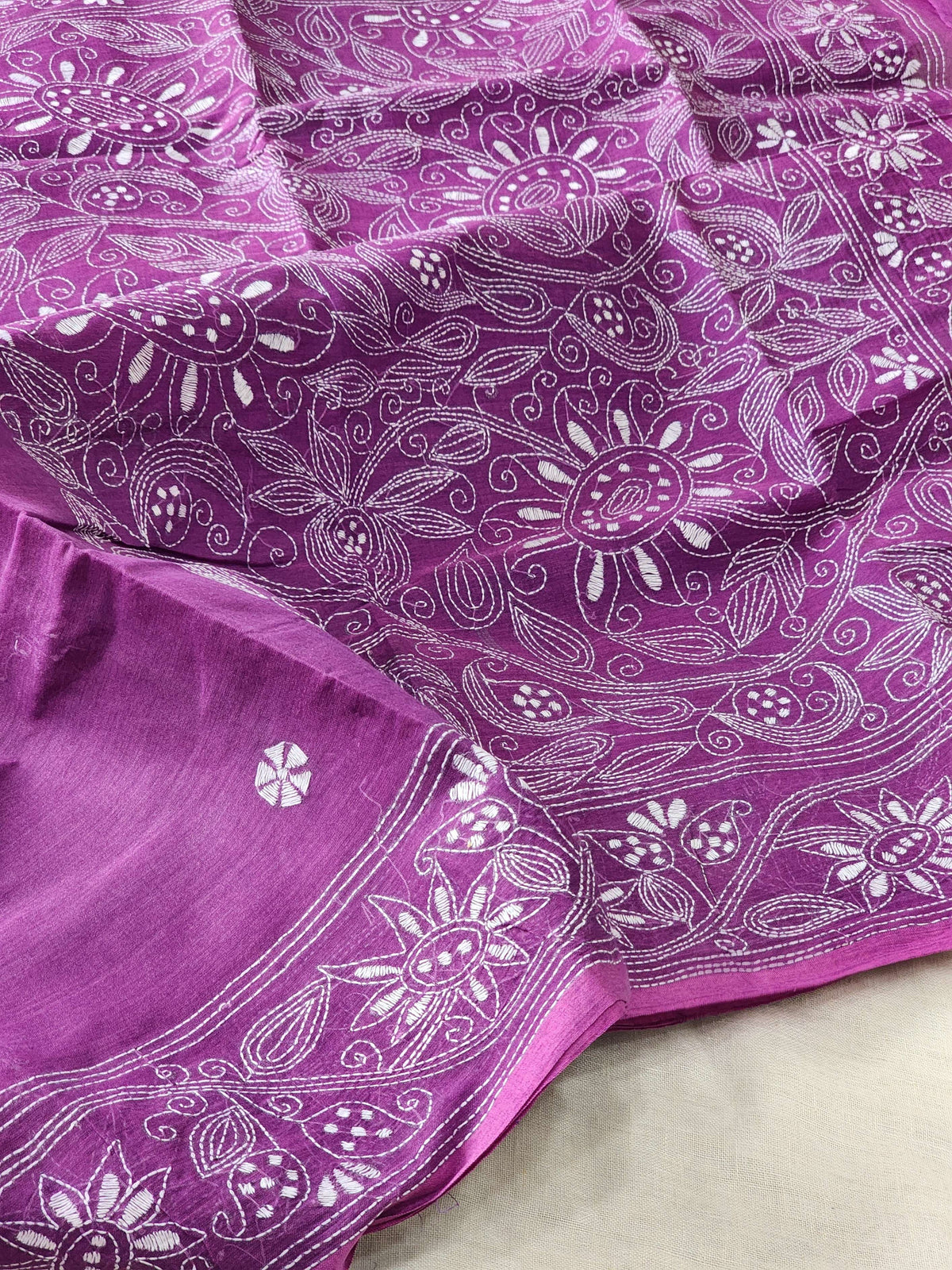 Purple Kantha Cotton Saree