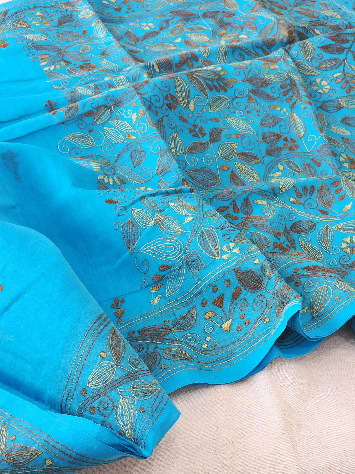Blue Kantha Cotton Saree