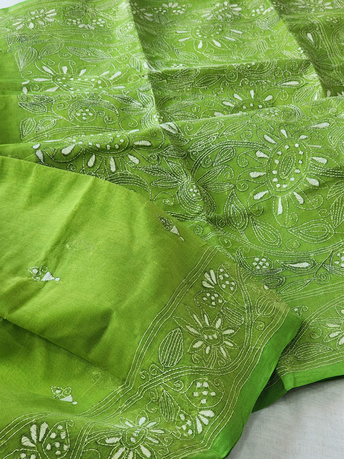 Green Kantha Cotton Saree