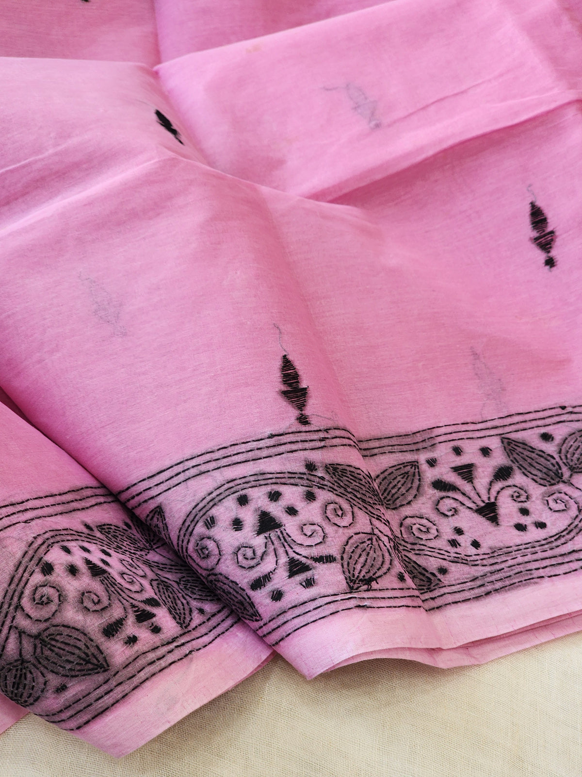 Pink Kantha Cotton Saree