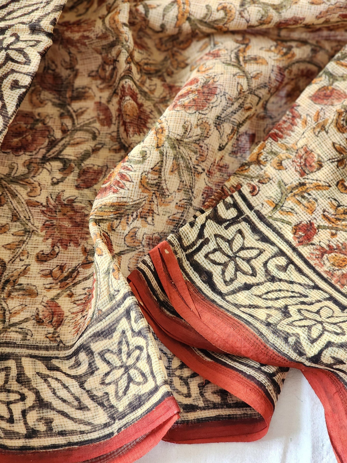 Beige handblock kota saree