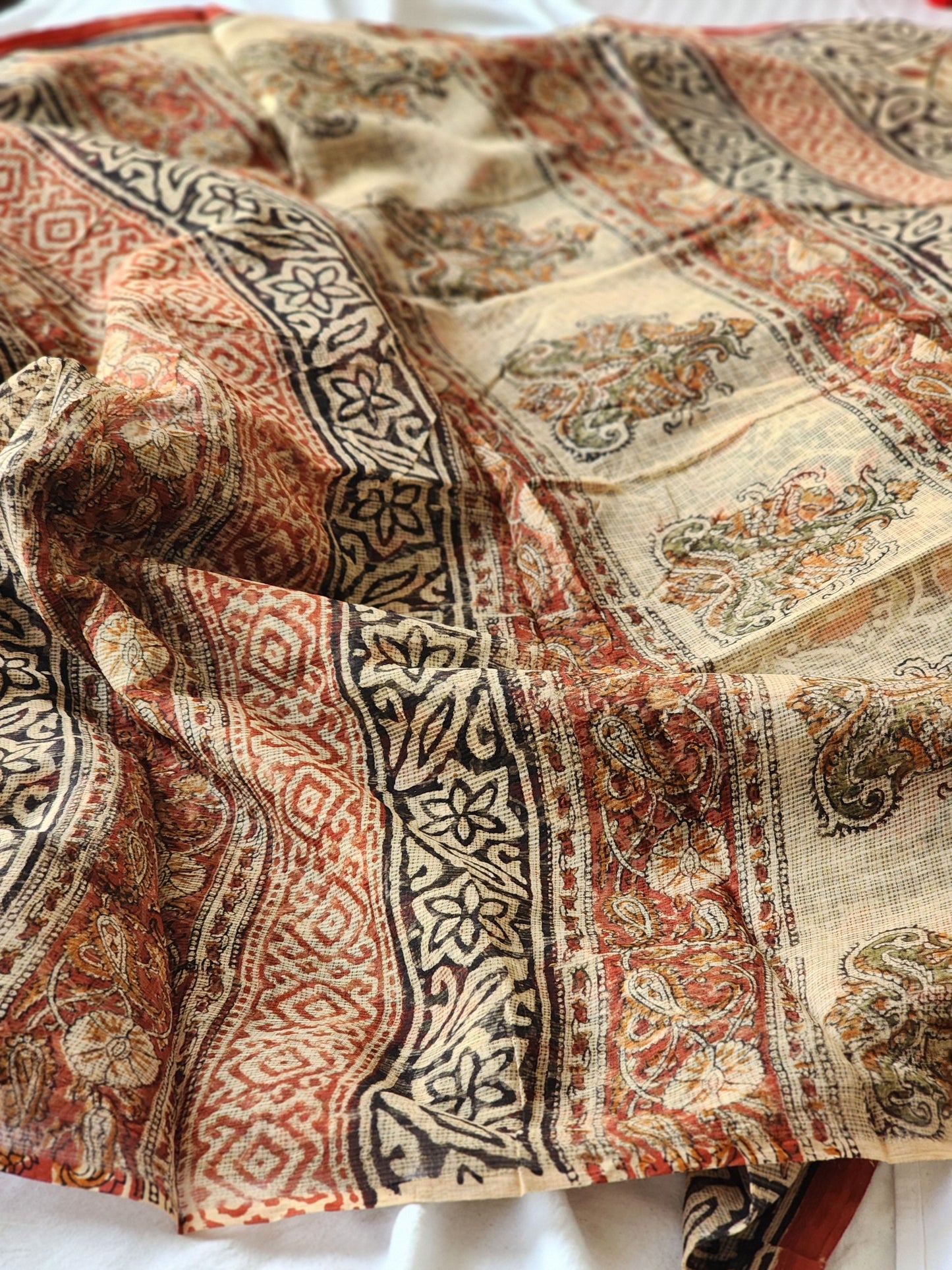 Beige handblock kota saree
