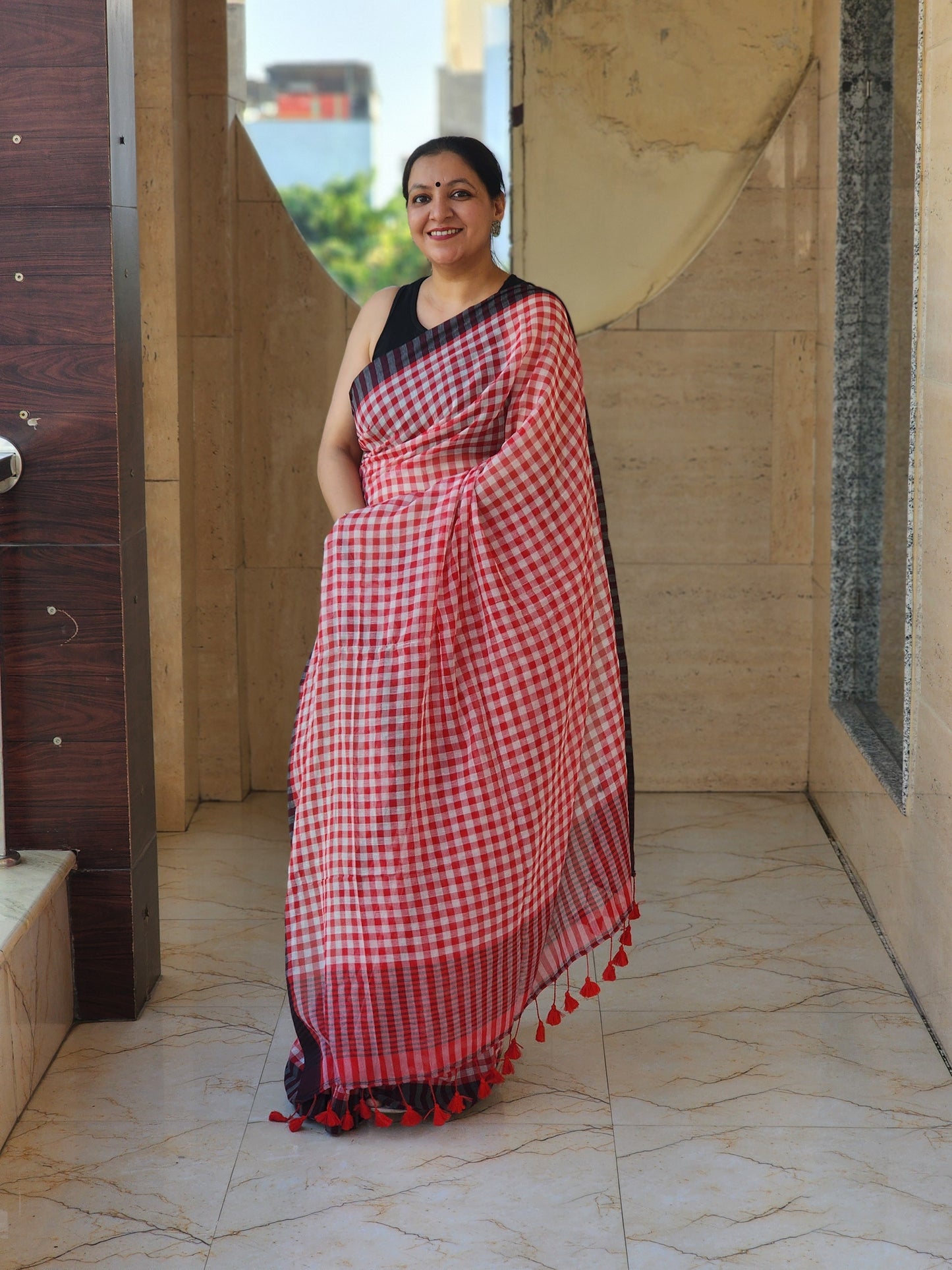 Red Cotton Handloom Saree