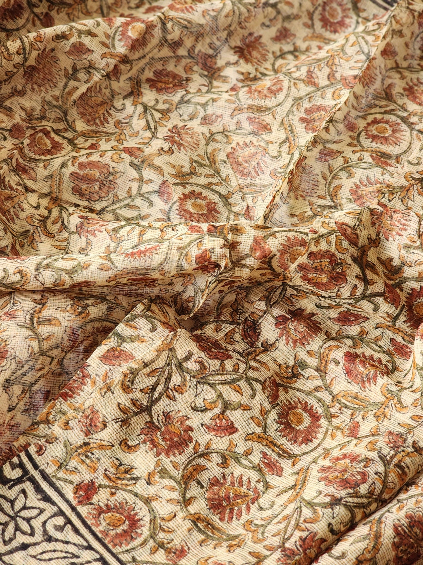 Beige handblock kota saree