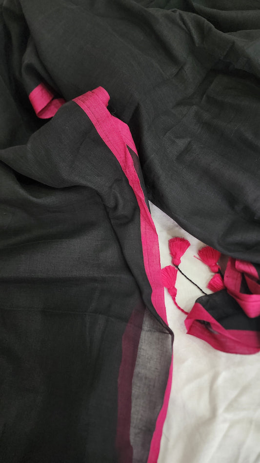 Black mulmul cotton saree