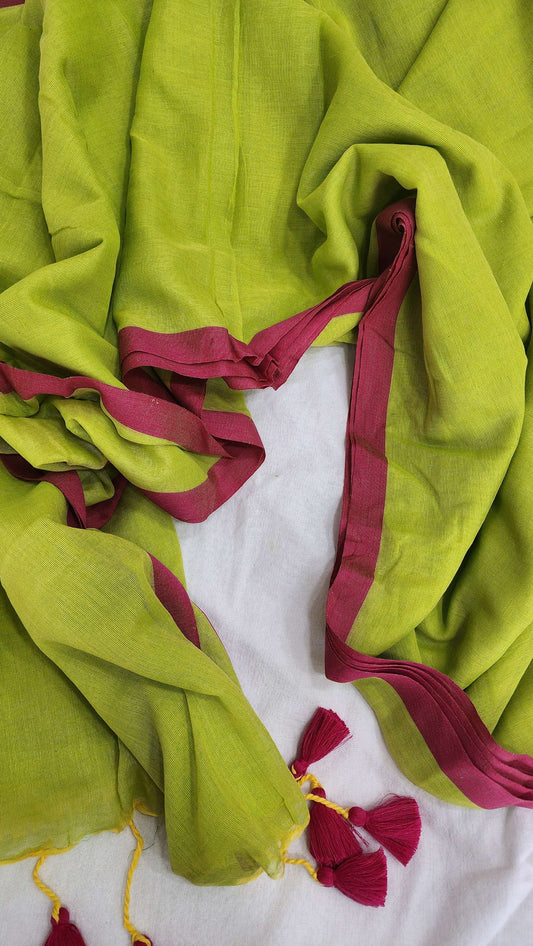 Green mulmul cotton saree