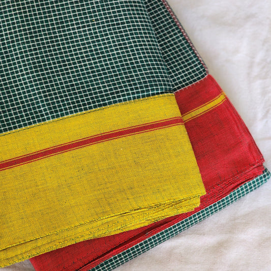 Green patteda anchu cotton saree