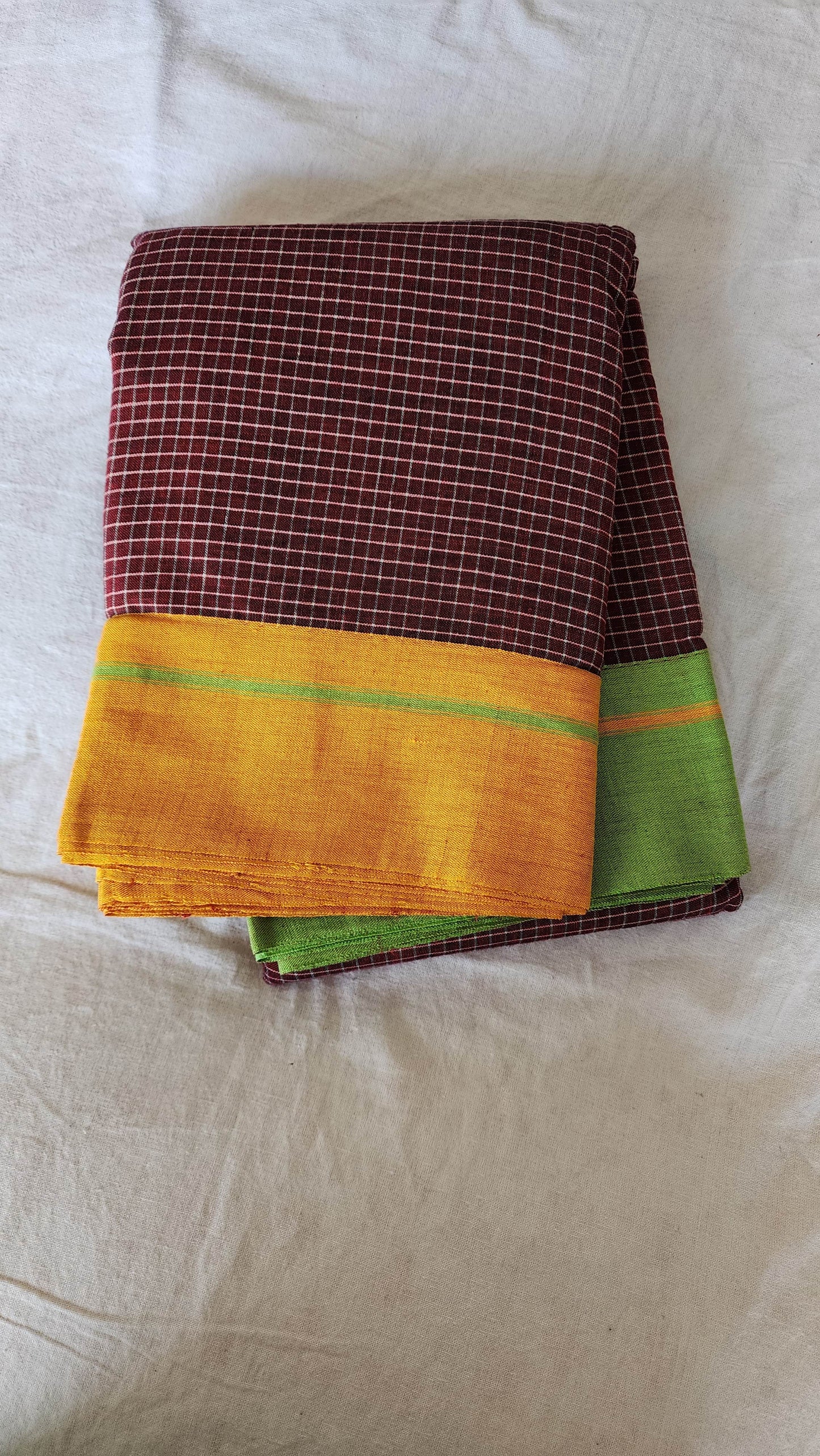 Maroon patteda anchu cotton saree