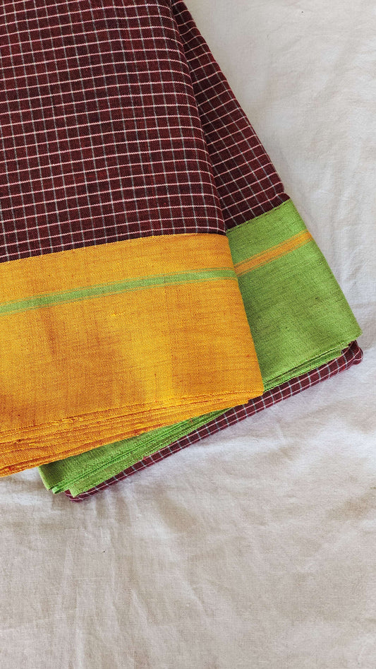Maroon patteda anchu cotton saree