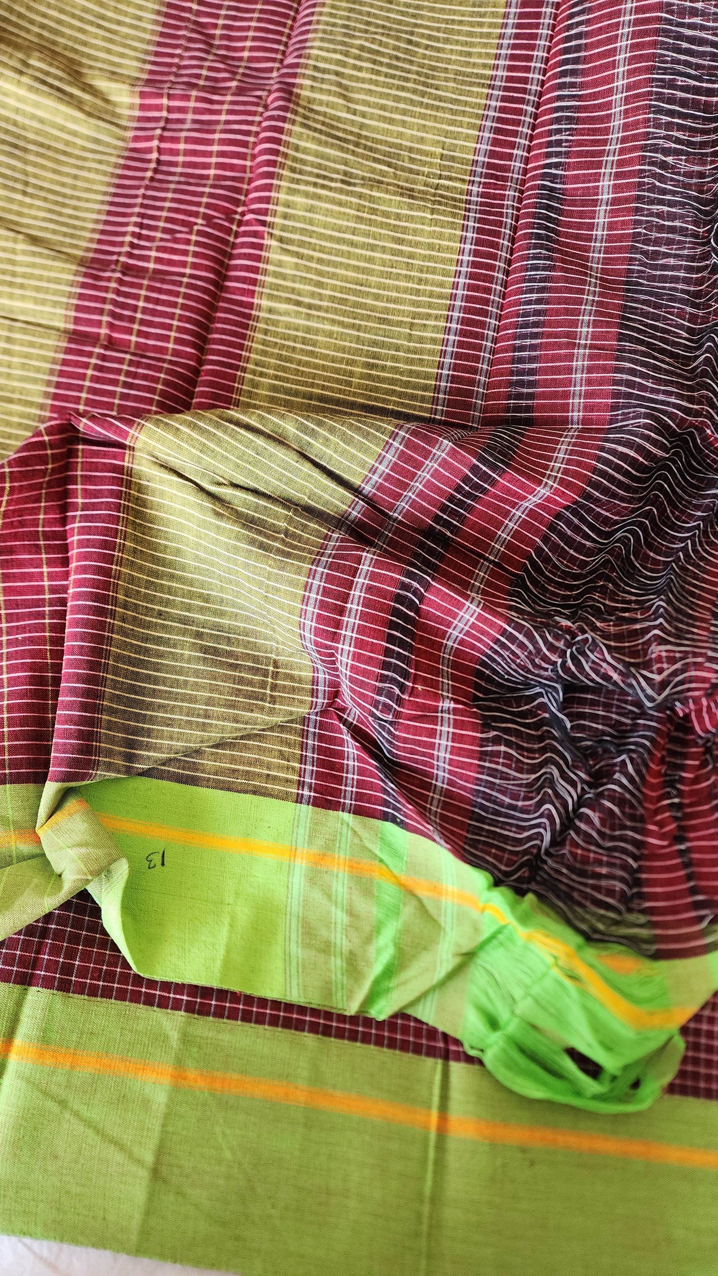 Maroon patteda anchu cotton saree